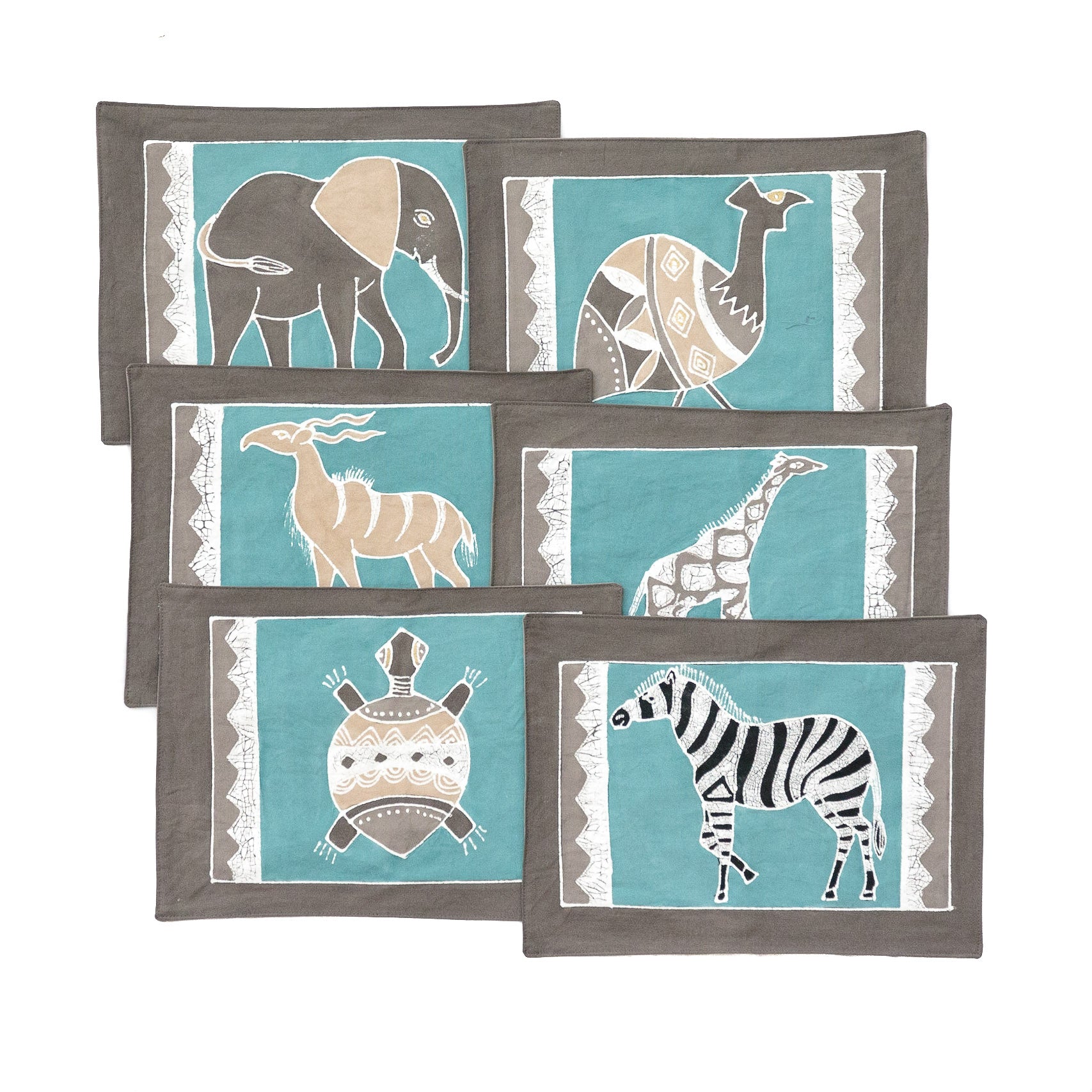 Safari Animals Teal Table Mats Set of 6
