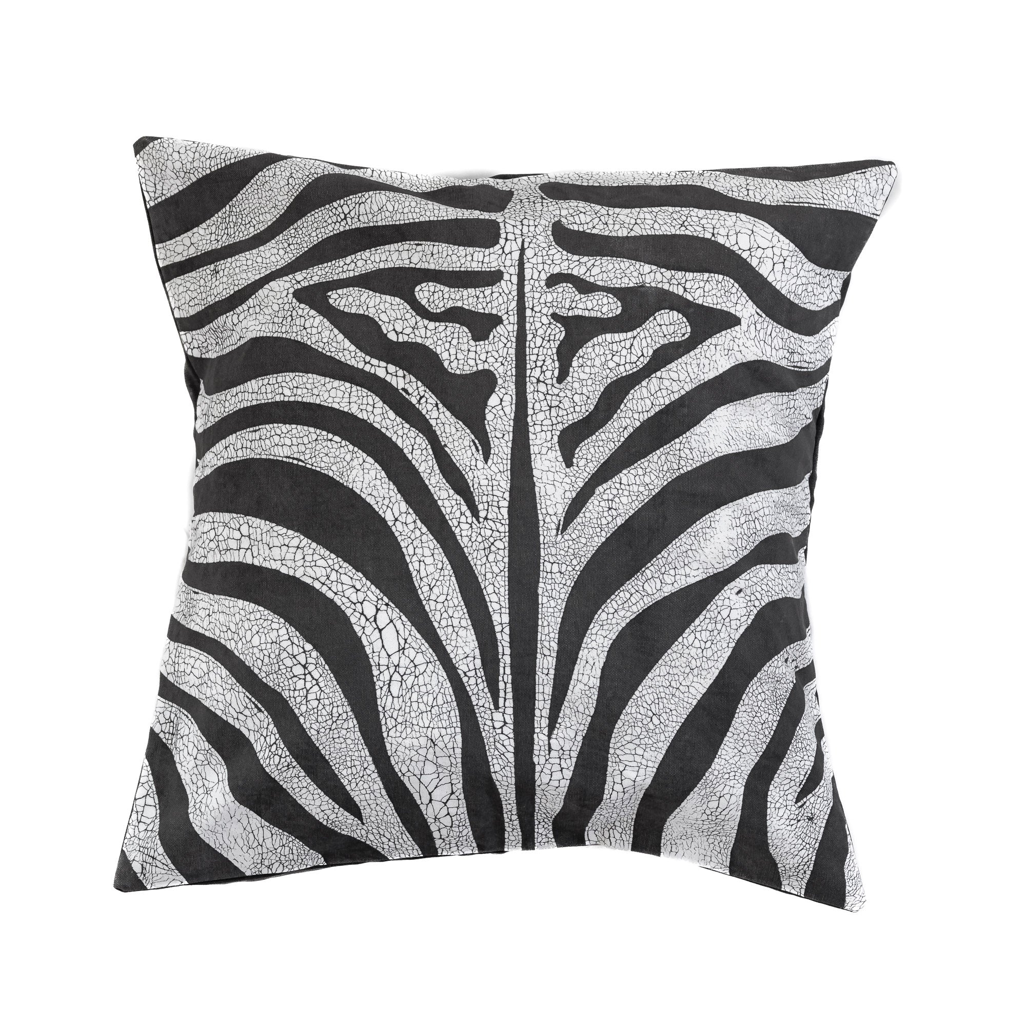 Handcrafted zebra accent pillow cover, featuring a striking black and white pattern inspired by African wildlife.