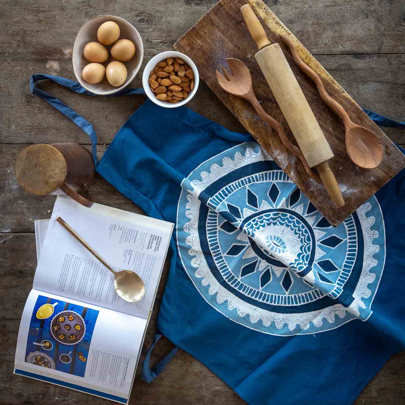 African Circles Indigo Collection Apron