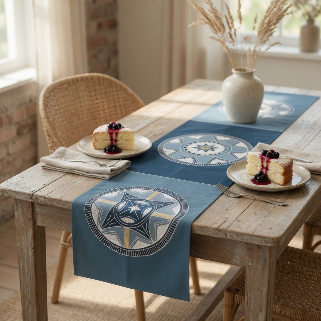 African Circles Indigo Table Runners