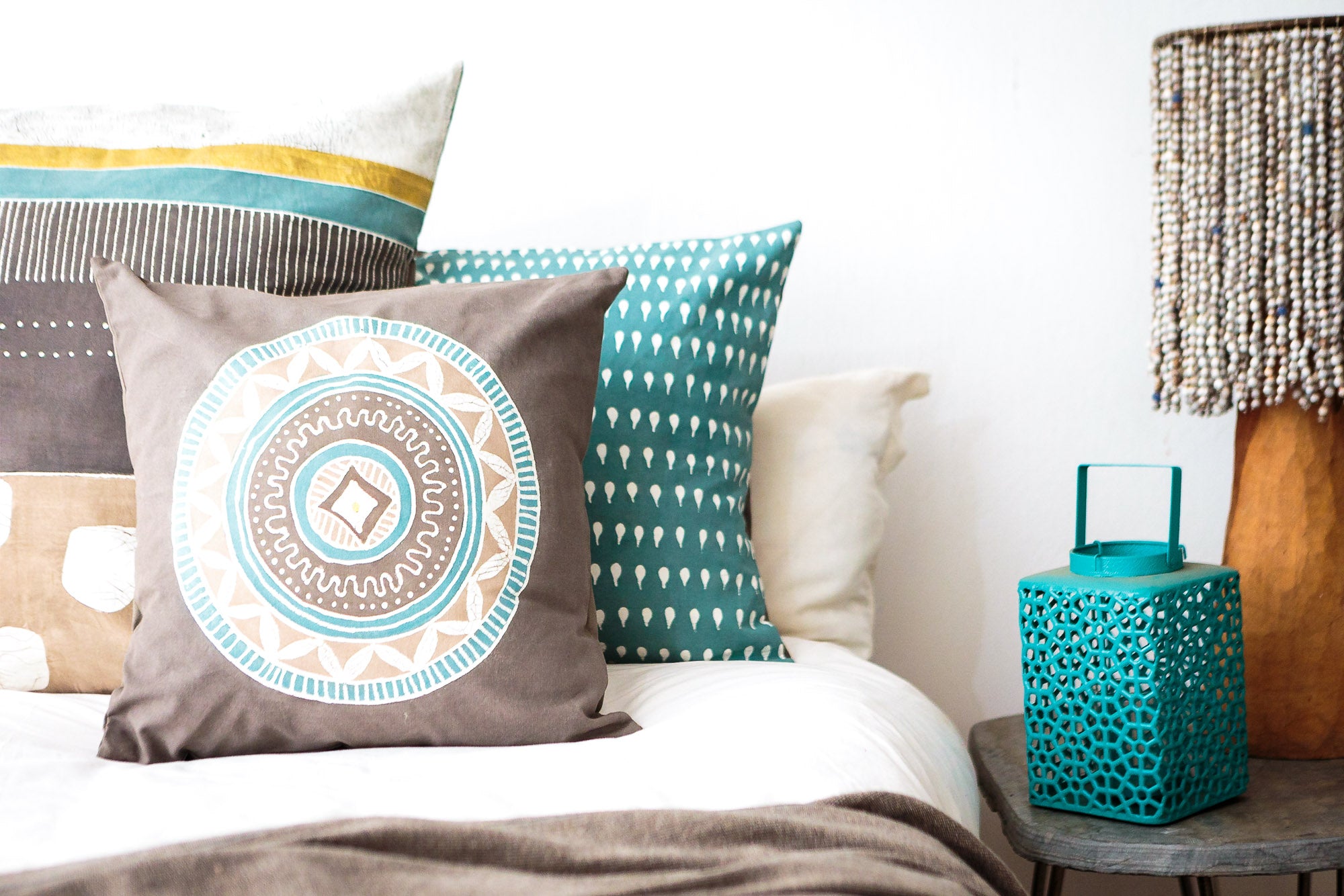 African Circles Teal Collection - Cushion Cover Grey