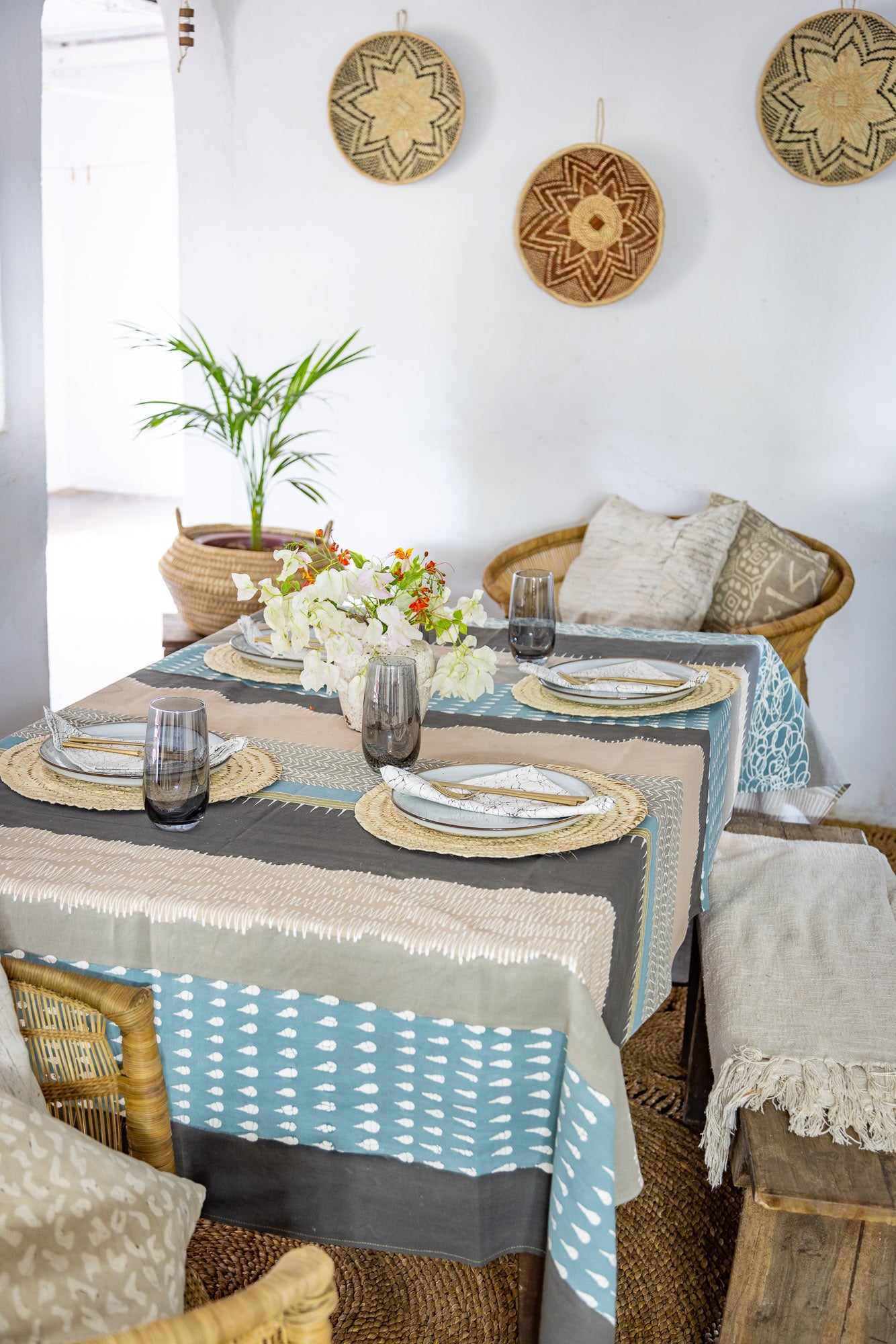 Boho Teal Multiprint Tablecloth