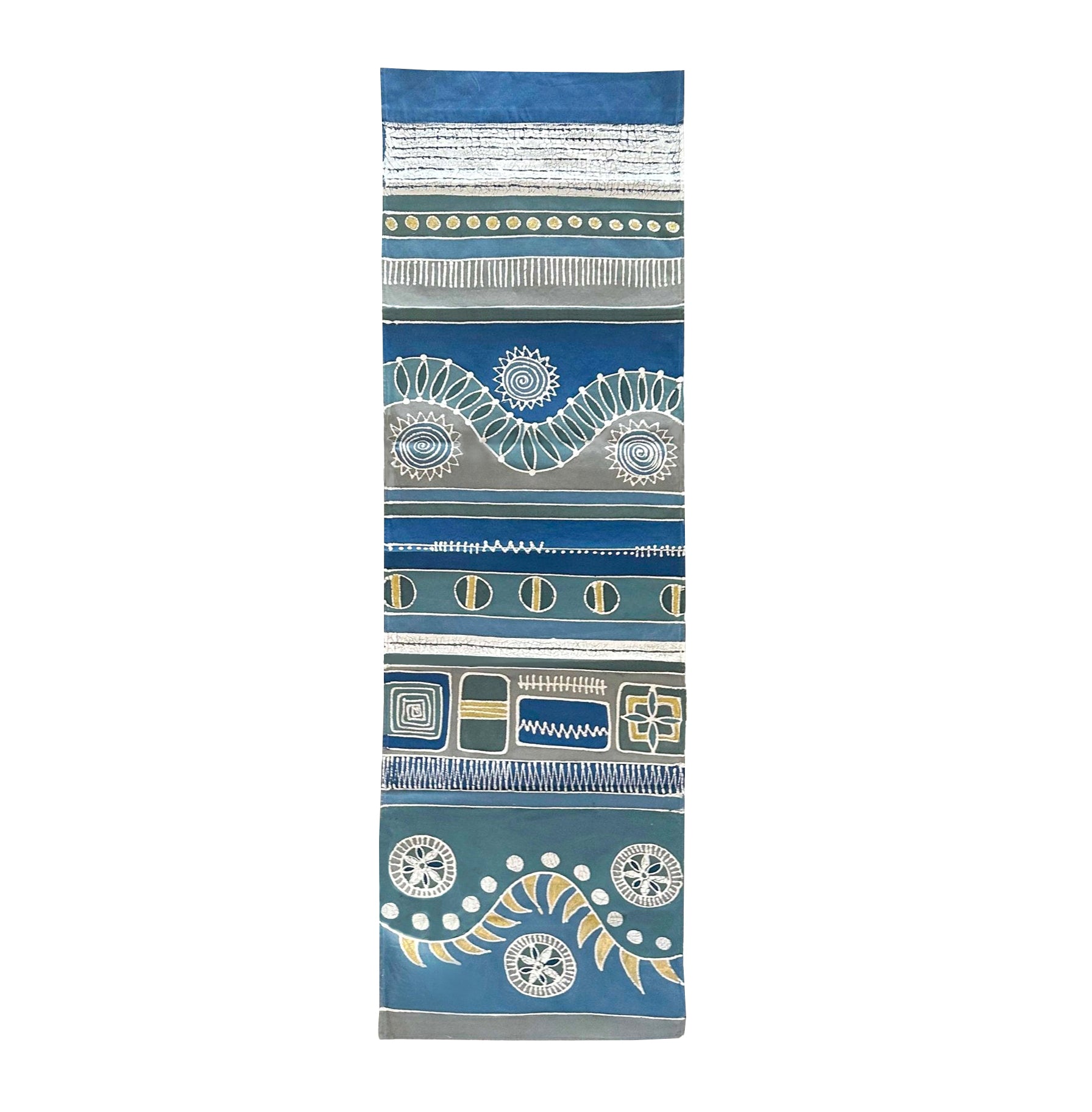 Blue handcrafted and hand painted batik African wall hanging