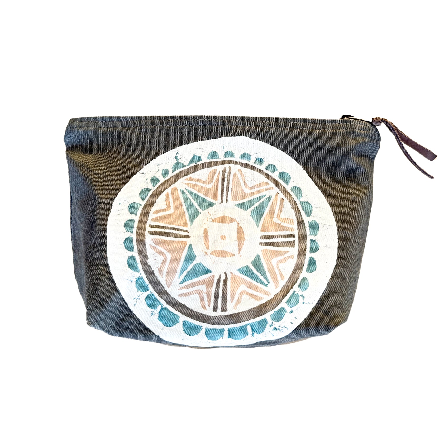 African Circles Teal Collection Wash Bag in Grey
