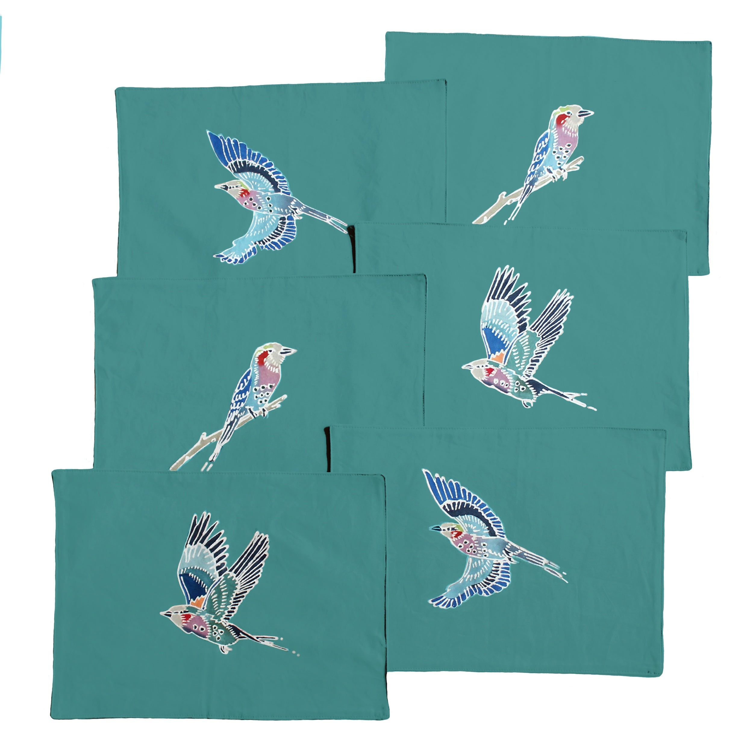 Enrich your sustainabke interior decor with our bold teal African bird table mats.