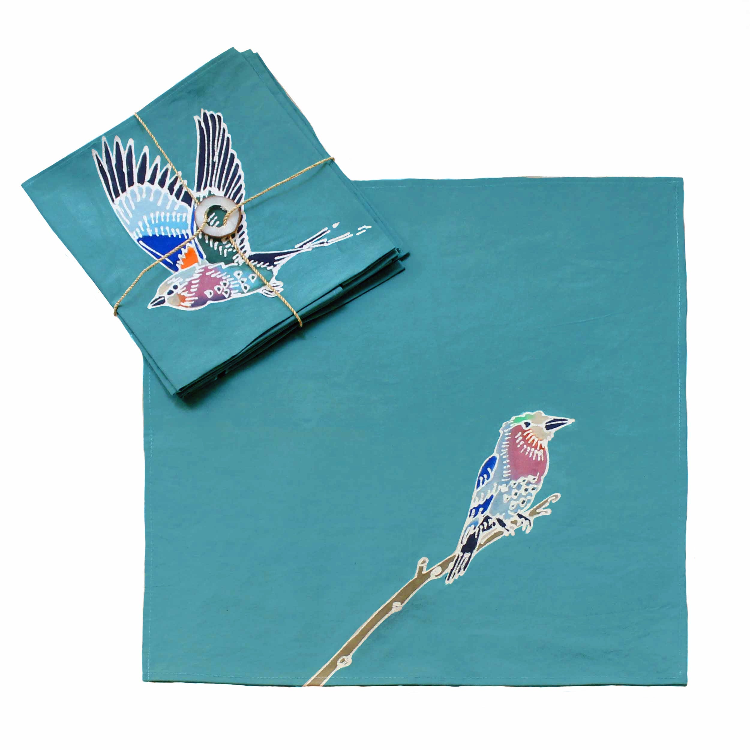 The perfect elegant napkins with hand painted African birds, the colourful lilac breasted roller.