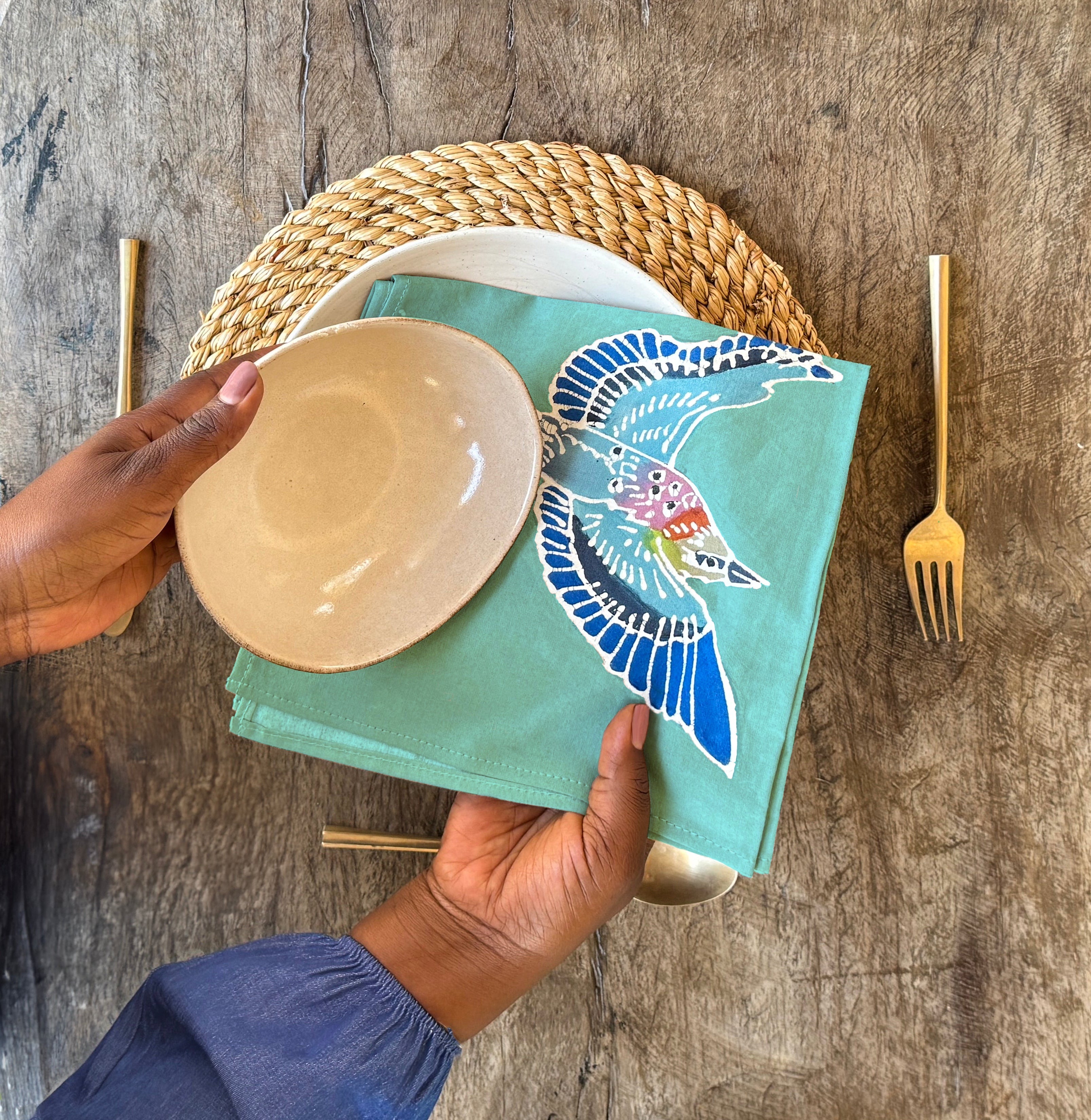 Papiko Lilac Breasted Roller Napkin Set - TEAL