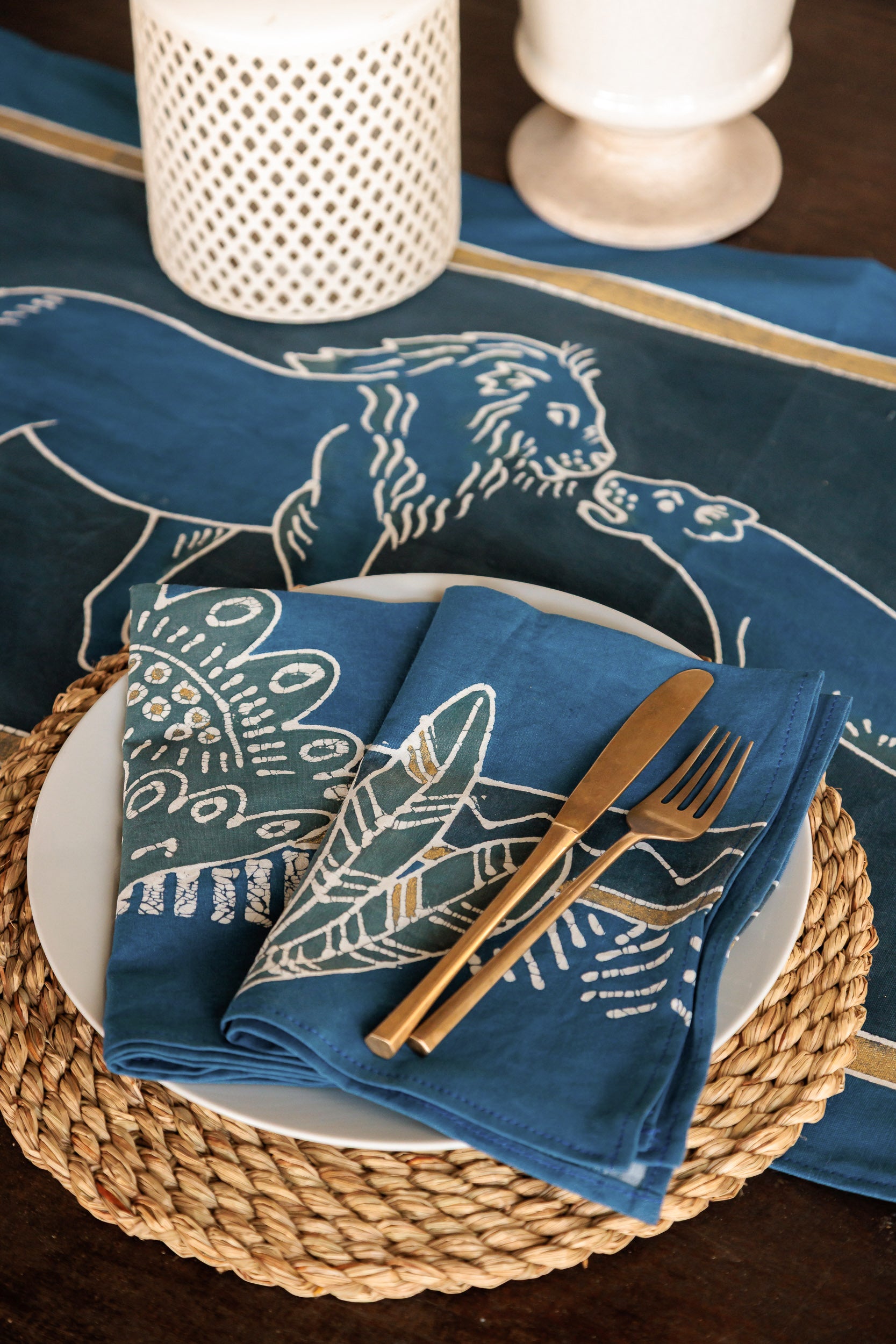 Blue flower design napkins - Zambian carnivore programme