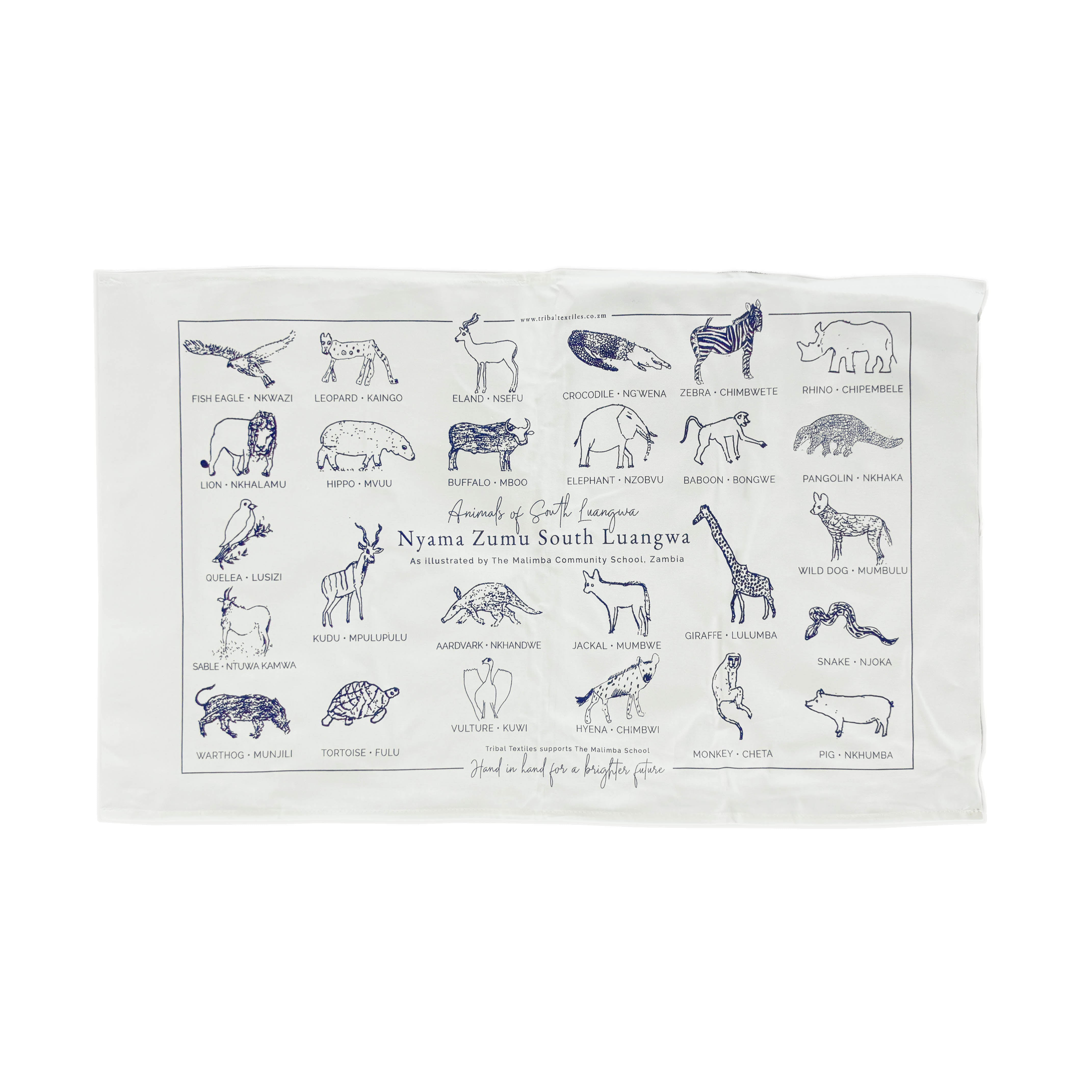 Kids' drawing tea towel supporting education in Zambia, handcrafted.