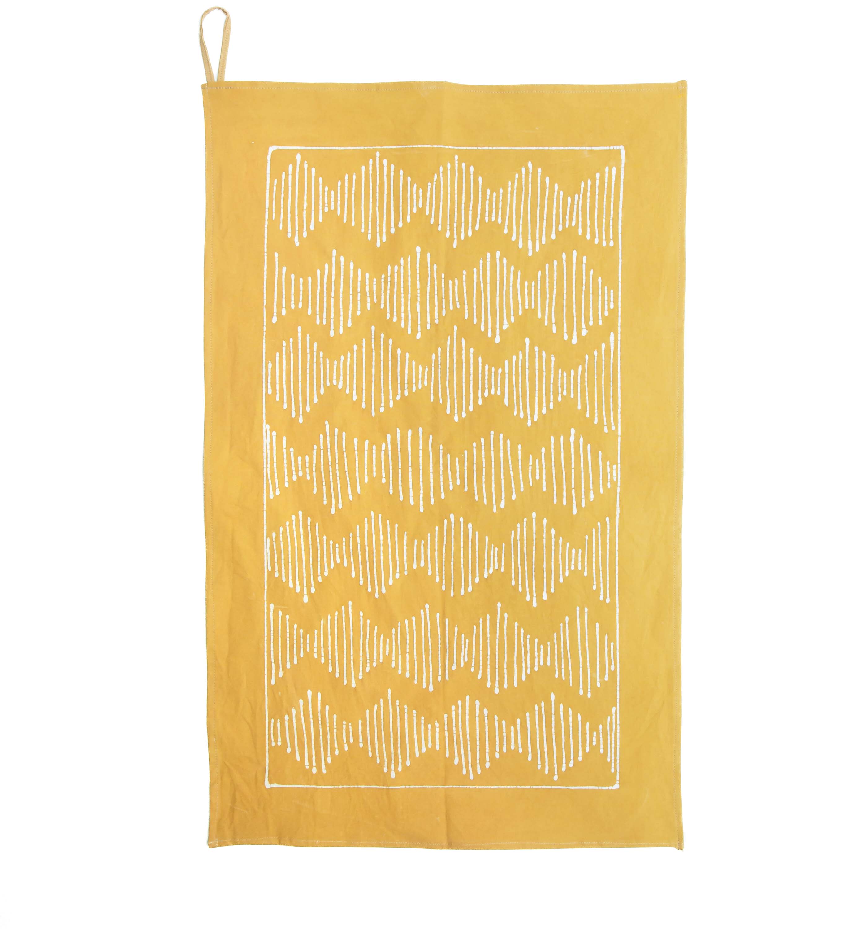Tribal Cloth Mushroom Collection Mustard Line Wave Tea Towel