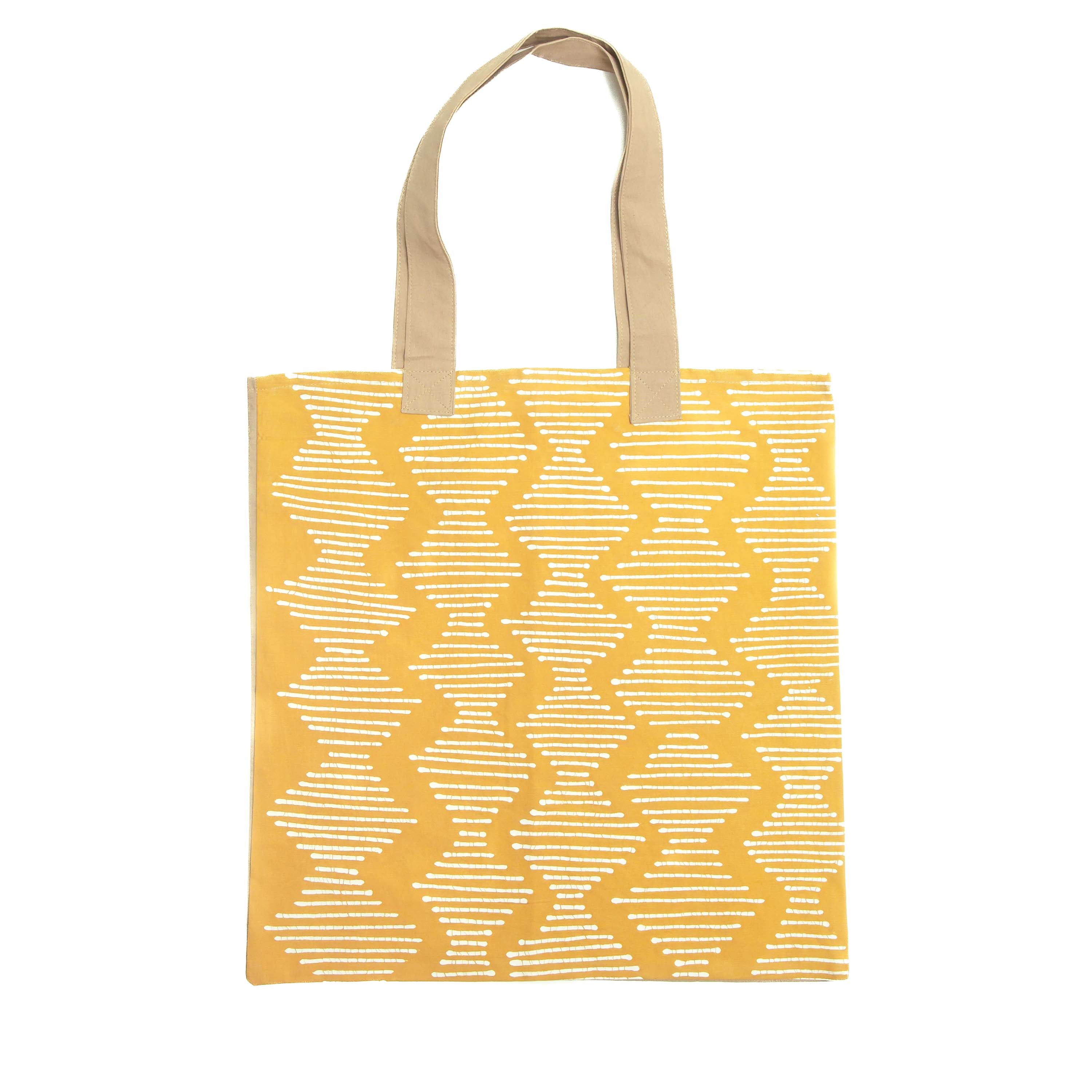 Tribal Cloth Mushroom Collection Mustard Line Wave Tote Bag