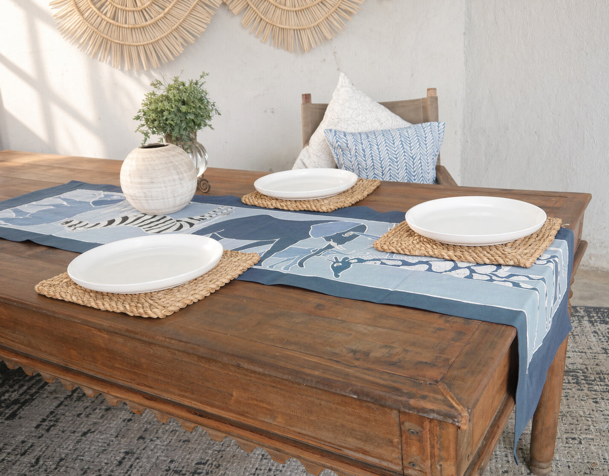 Safari Animals Indigo Table Runner