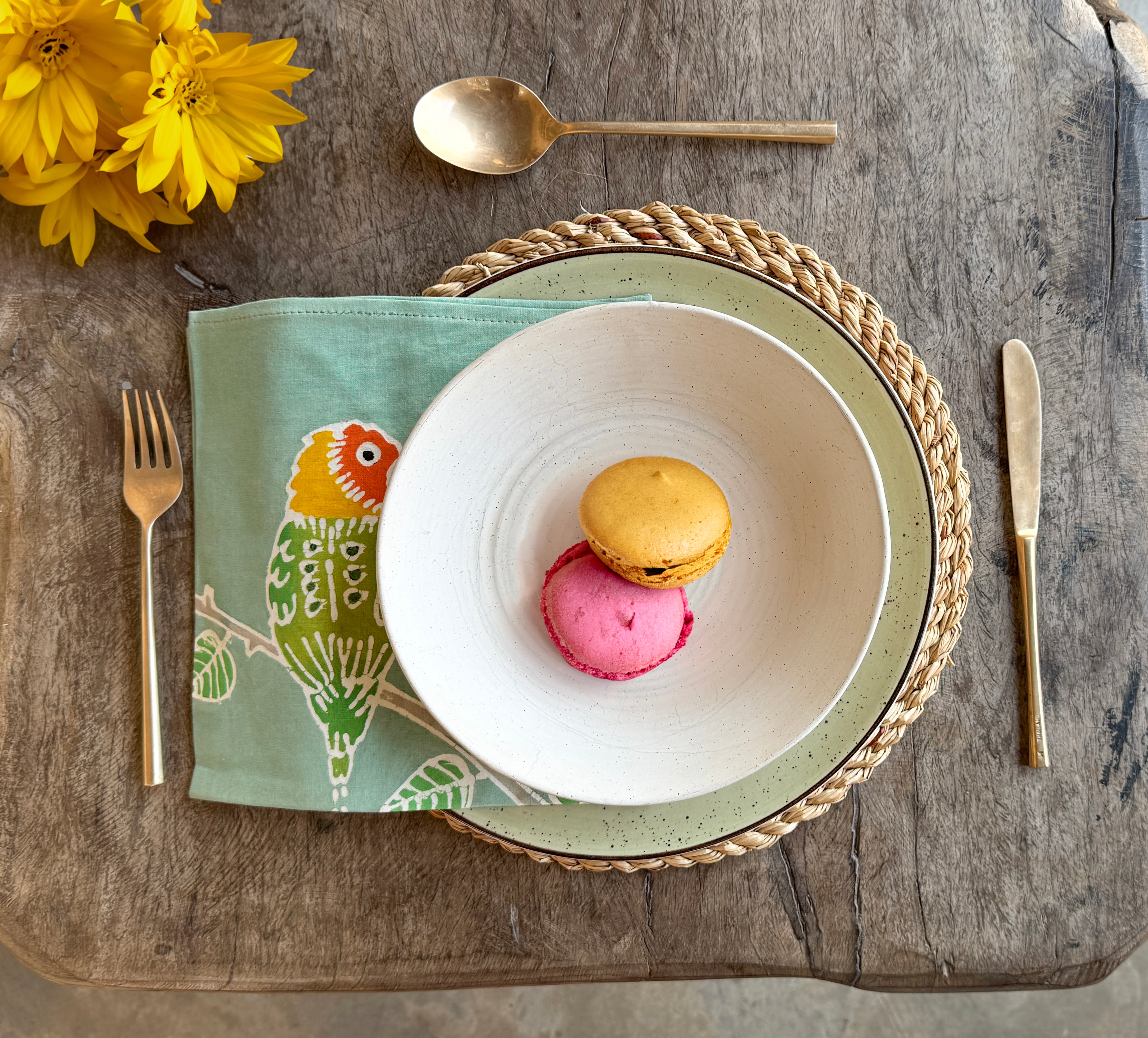 love bird teal green cloth napkin set