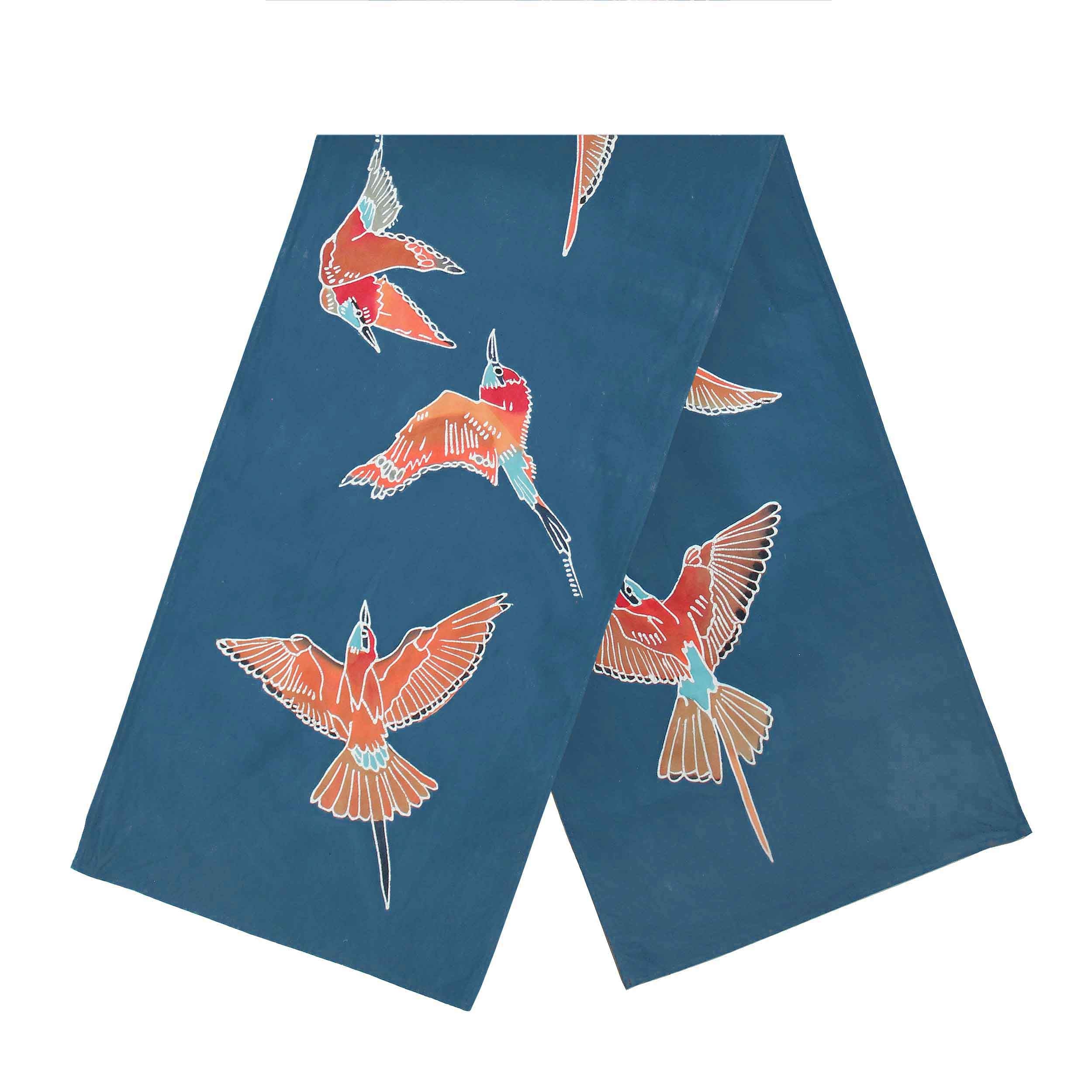 The perfect blue table runner with colourful African birds.