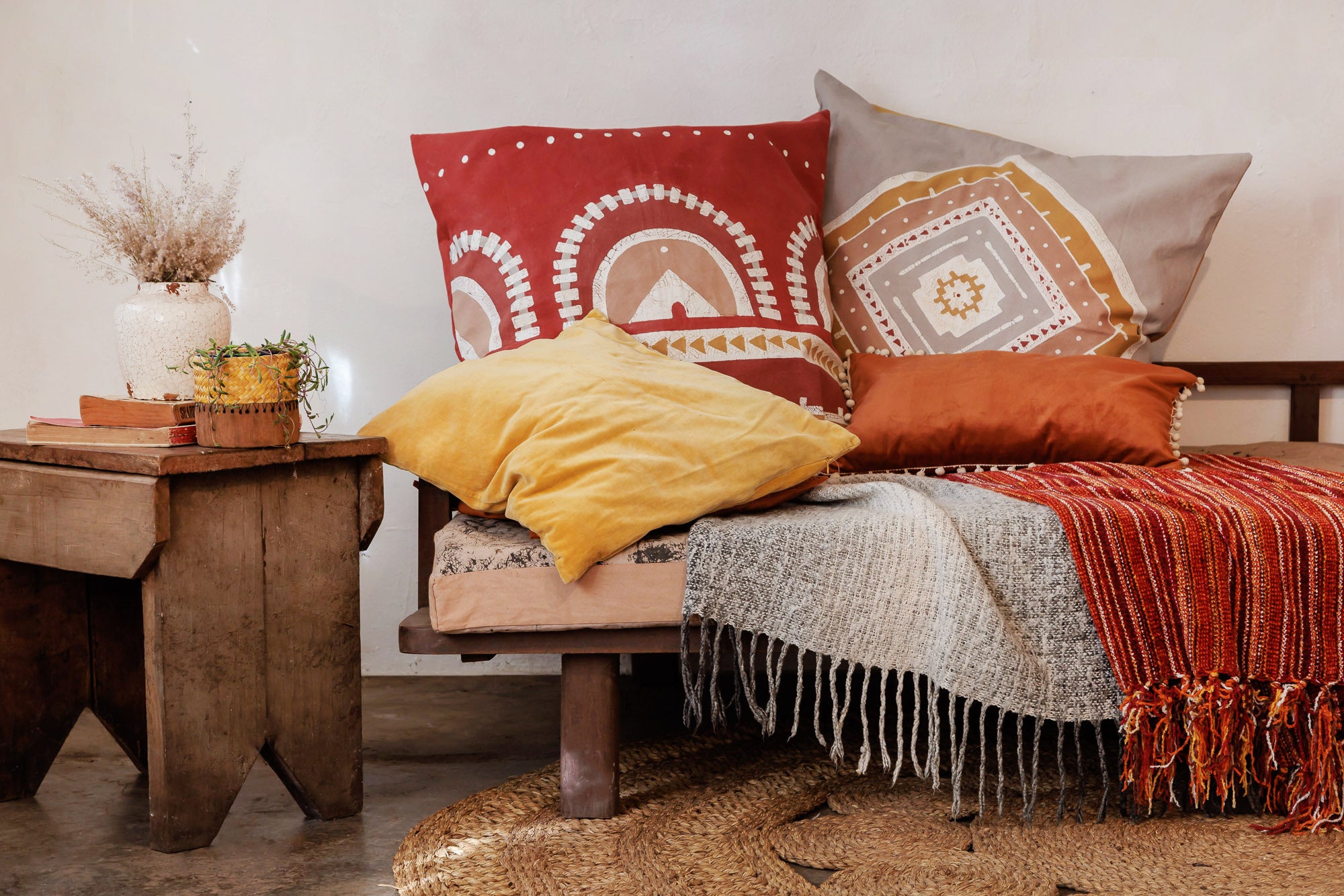Atlas Collection Berber pattern cushion cover, handmade with organic materials for a touch of North African charm.