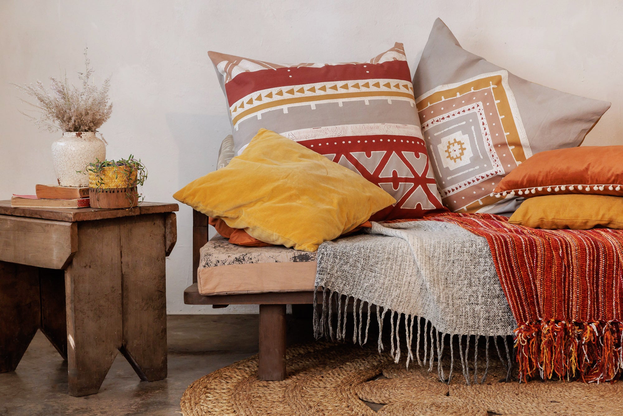 The perfect blend of symmetryr and hand-made bohemian decor. Shop our Atlas Diamond Cushion Cover from Tribal Textiles.