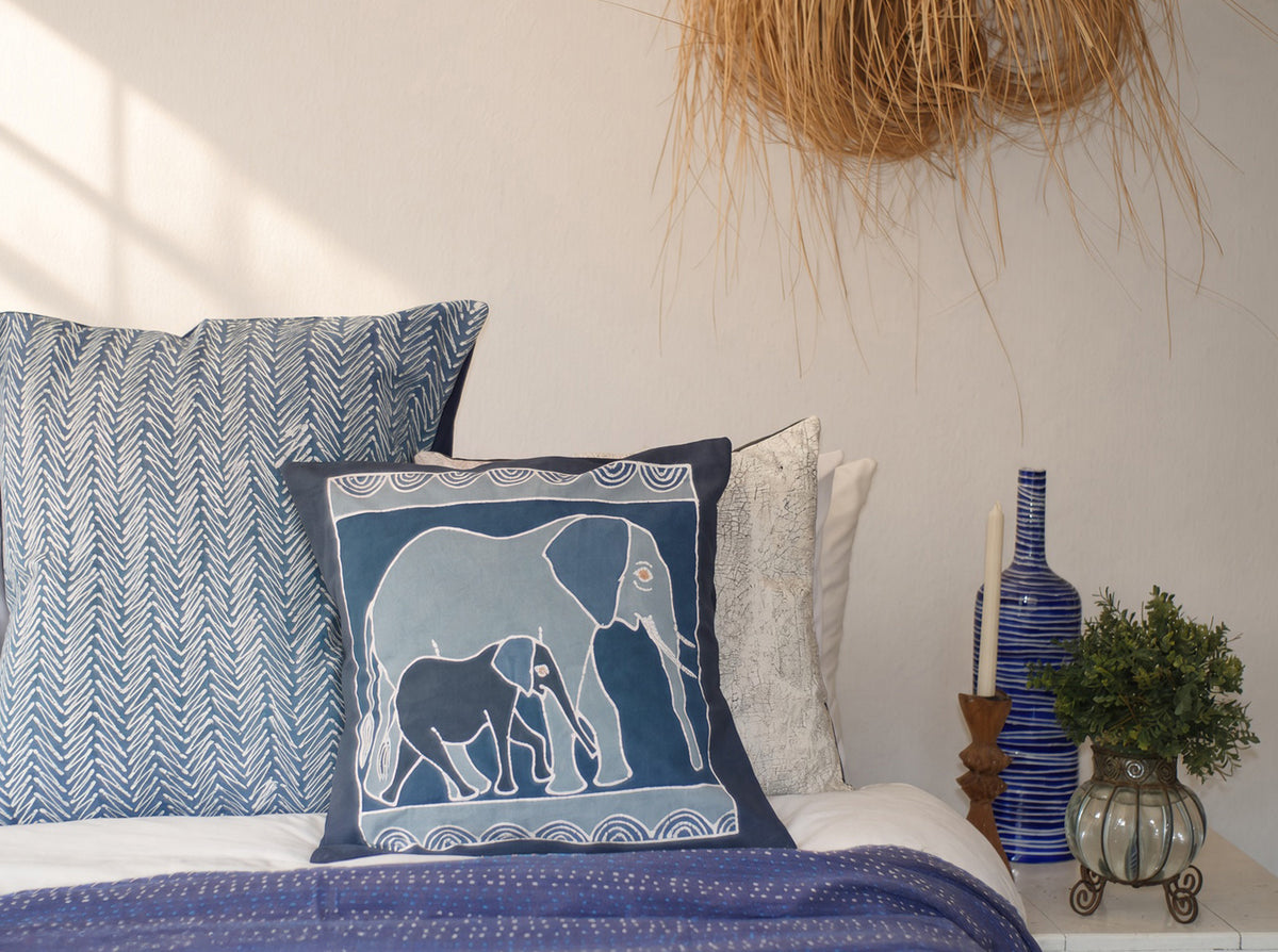 Safari Animals Indigo Elephant Cushion Cover