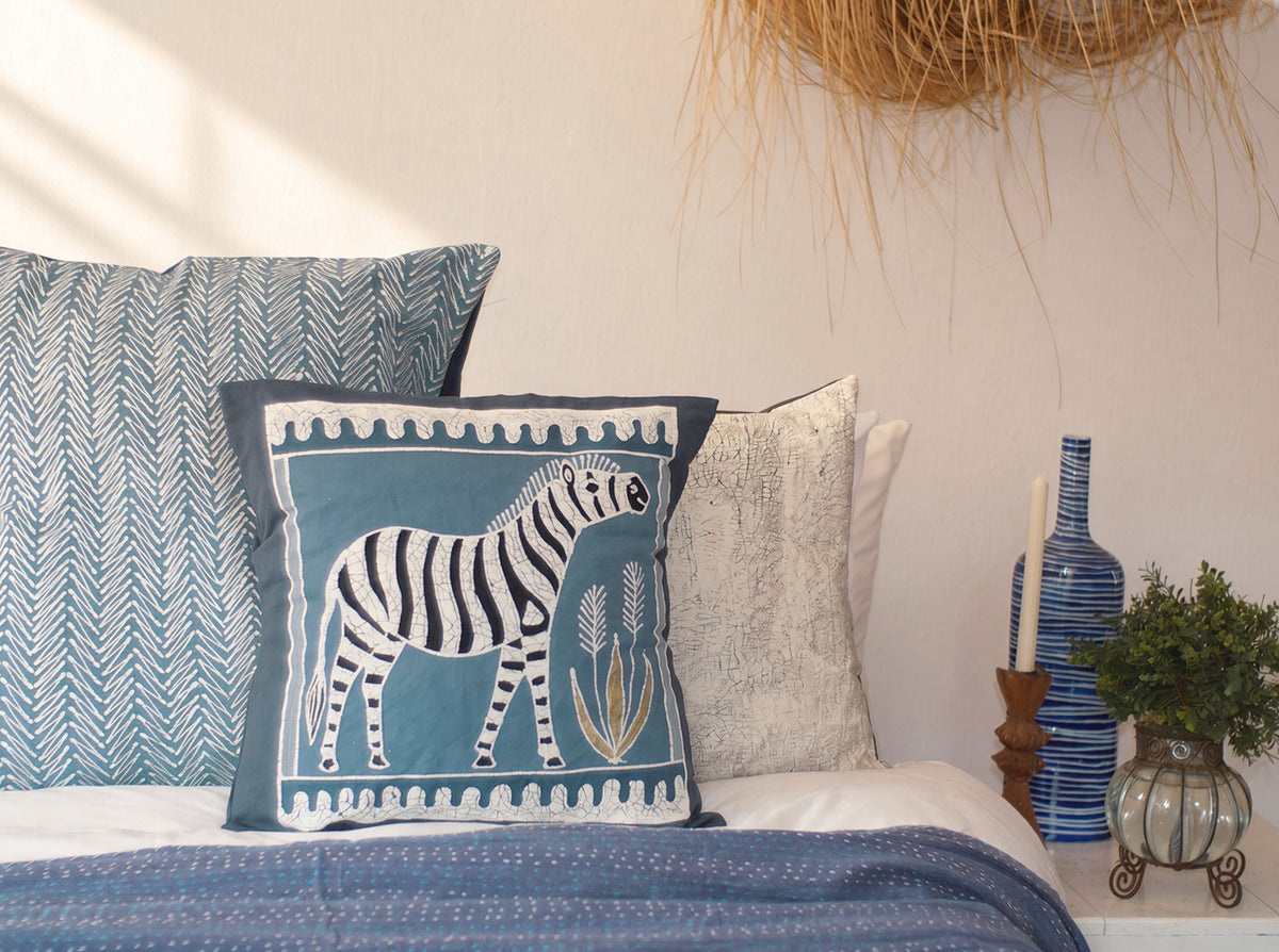 Safari Animals Indigo Zebra Cushion Cover