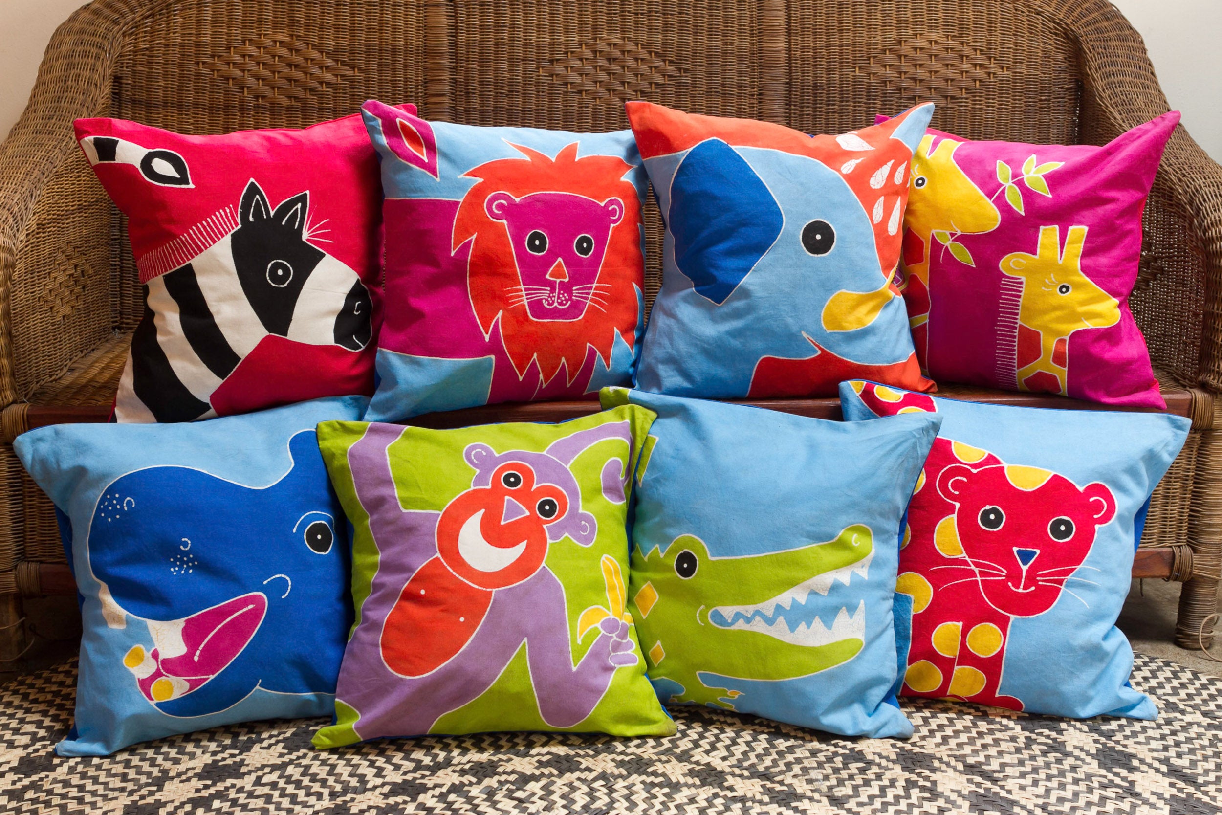 childrens batik playroom wildlife cushion collection