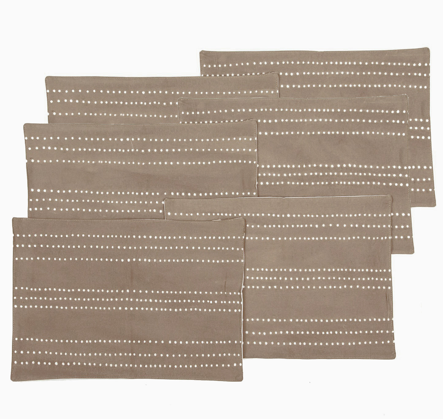 African made mustard yellow table matts adorned with delicate dotted patterns.