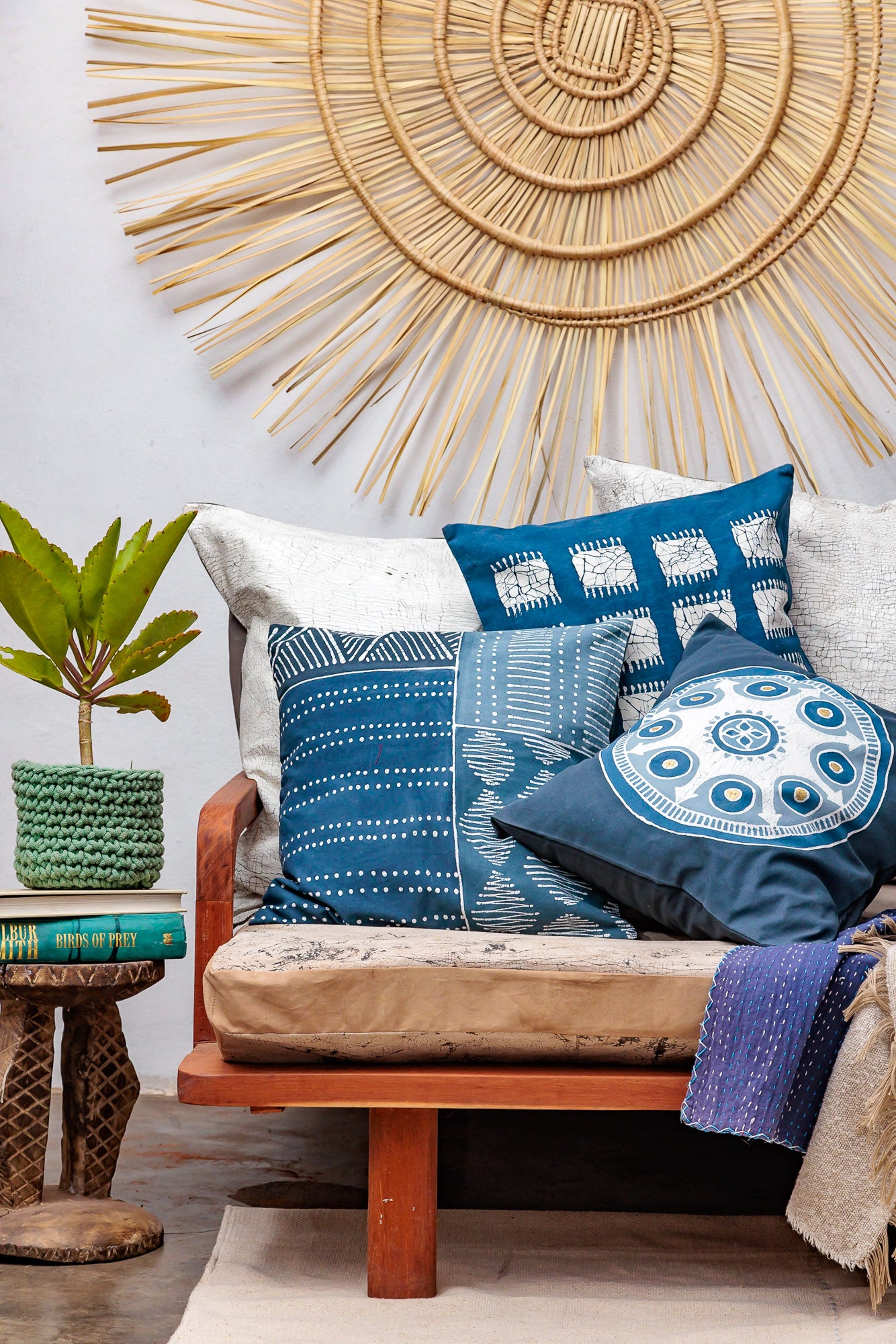 bold blue cushion arrangement for living rooms