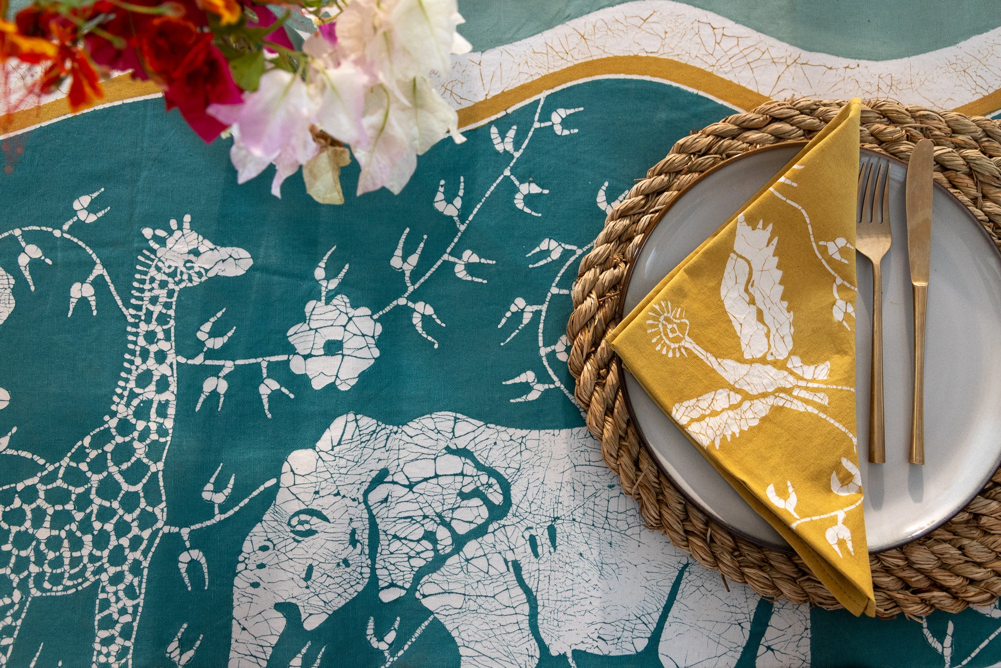 Zobisika Wild Animal Tablecloth Teal