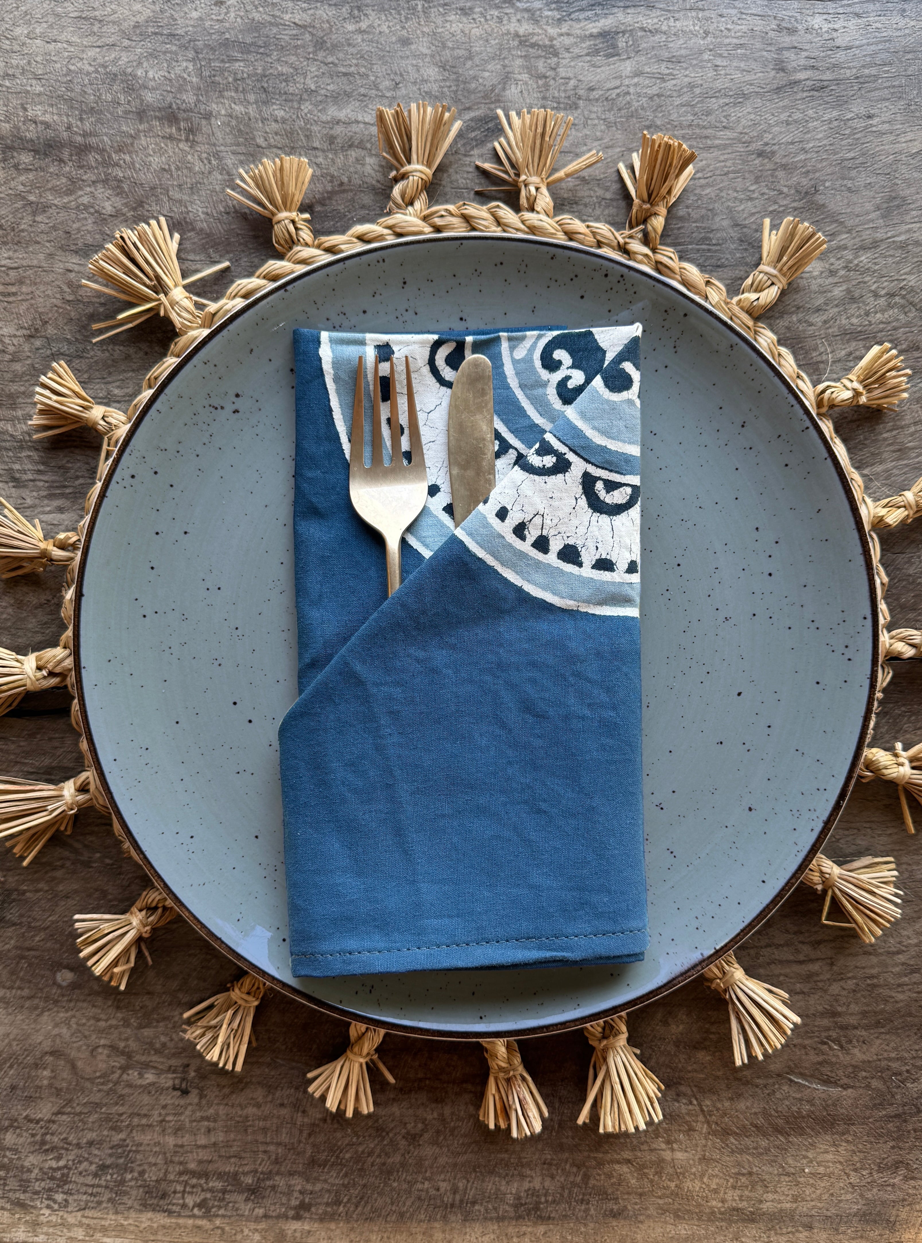 indigo blue napkin set with african patterns