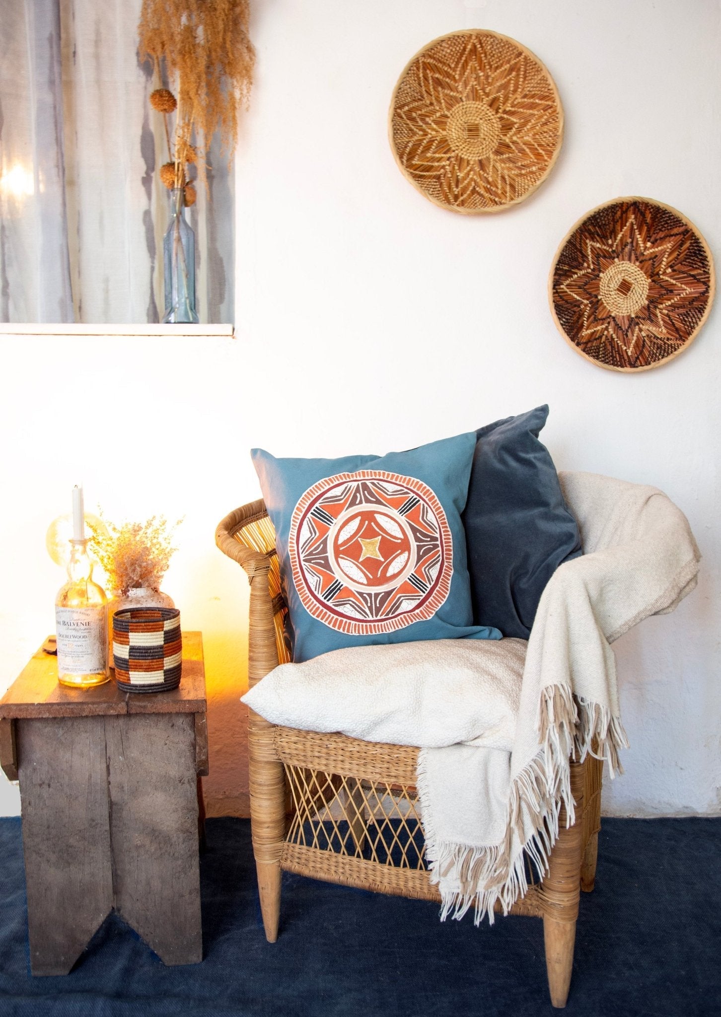 African Circles Massai Blue Cushion Cover - Handmade by TRIBAL TEXTILES - Handcrafted Home Decor Interiors - African Made