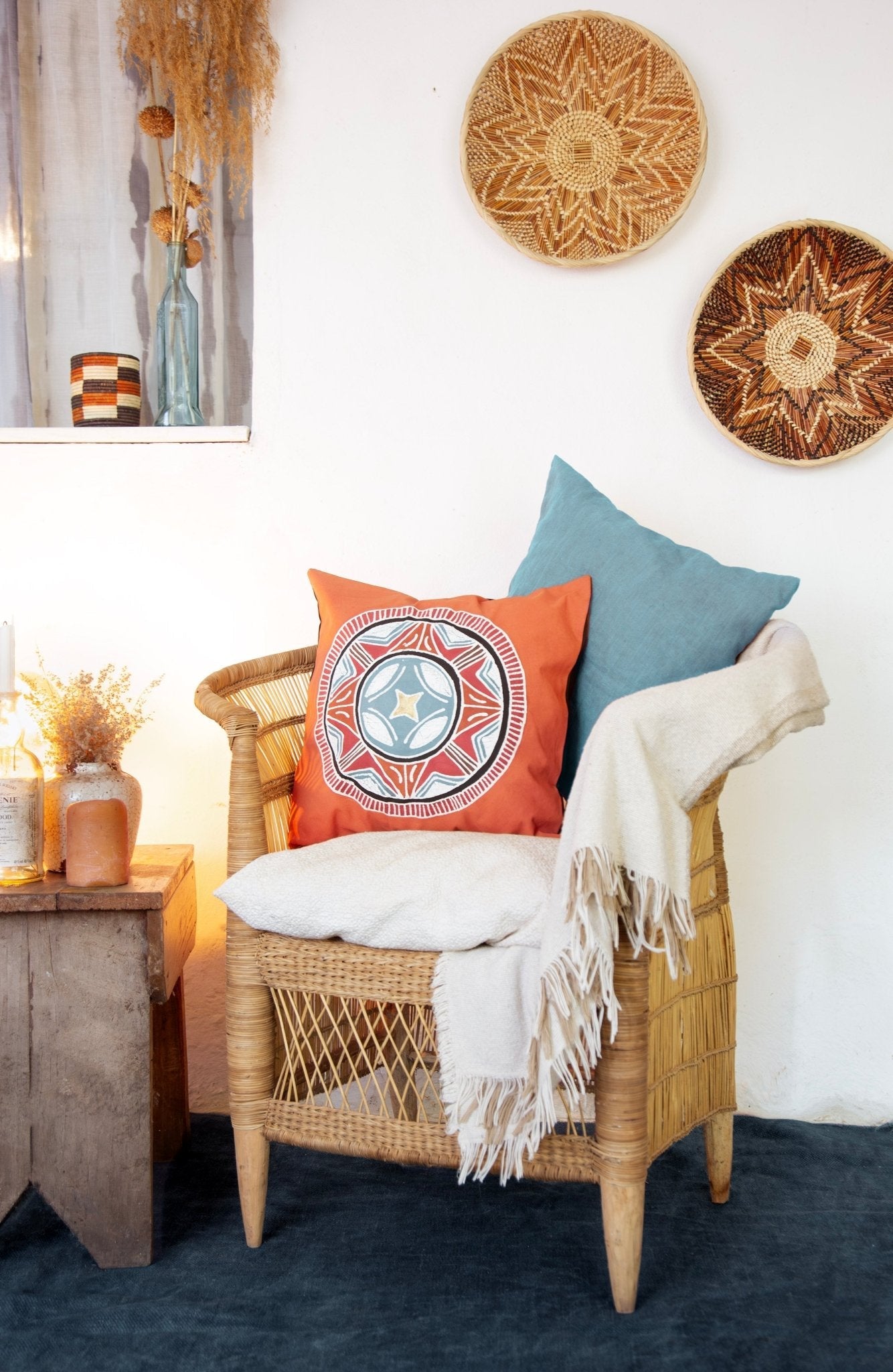 African Circles Massai Orange Cushion Cover - Handmade by TRIBAL TEXTILES - Handcrafted Home Decor Interiors - African Made