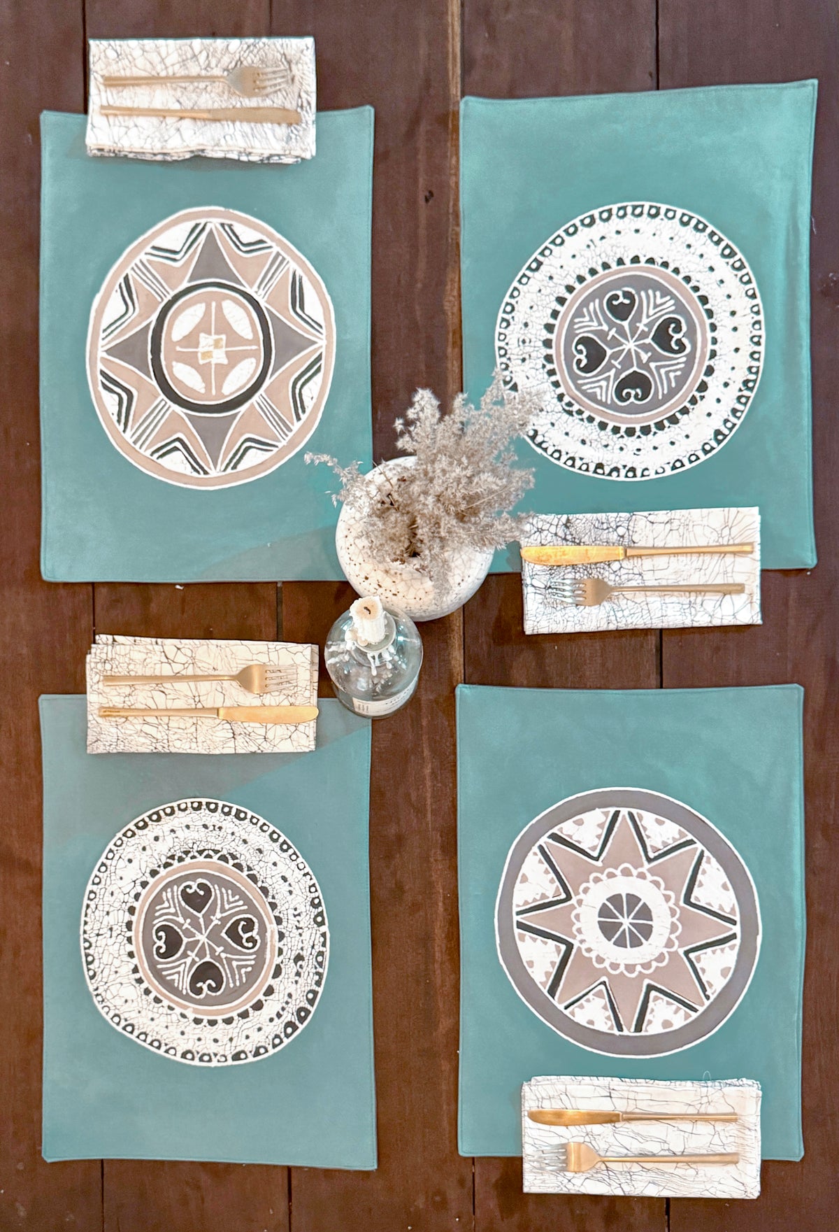 African Circles Teal Collection Table Mats - Teal