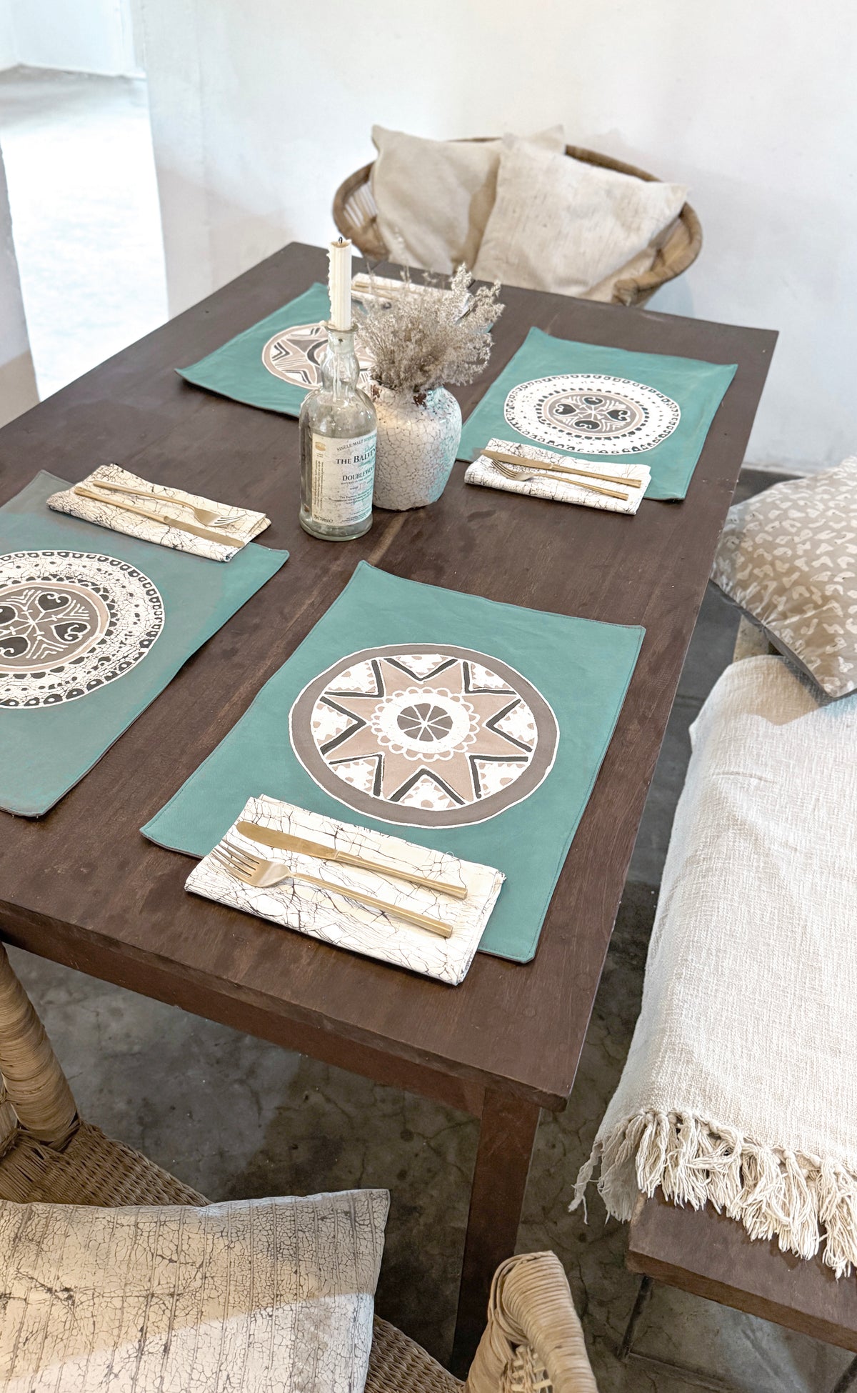 African Circles Teal Collection Table Mats - Teal