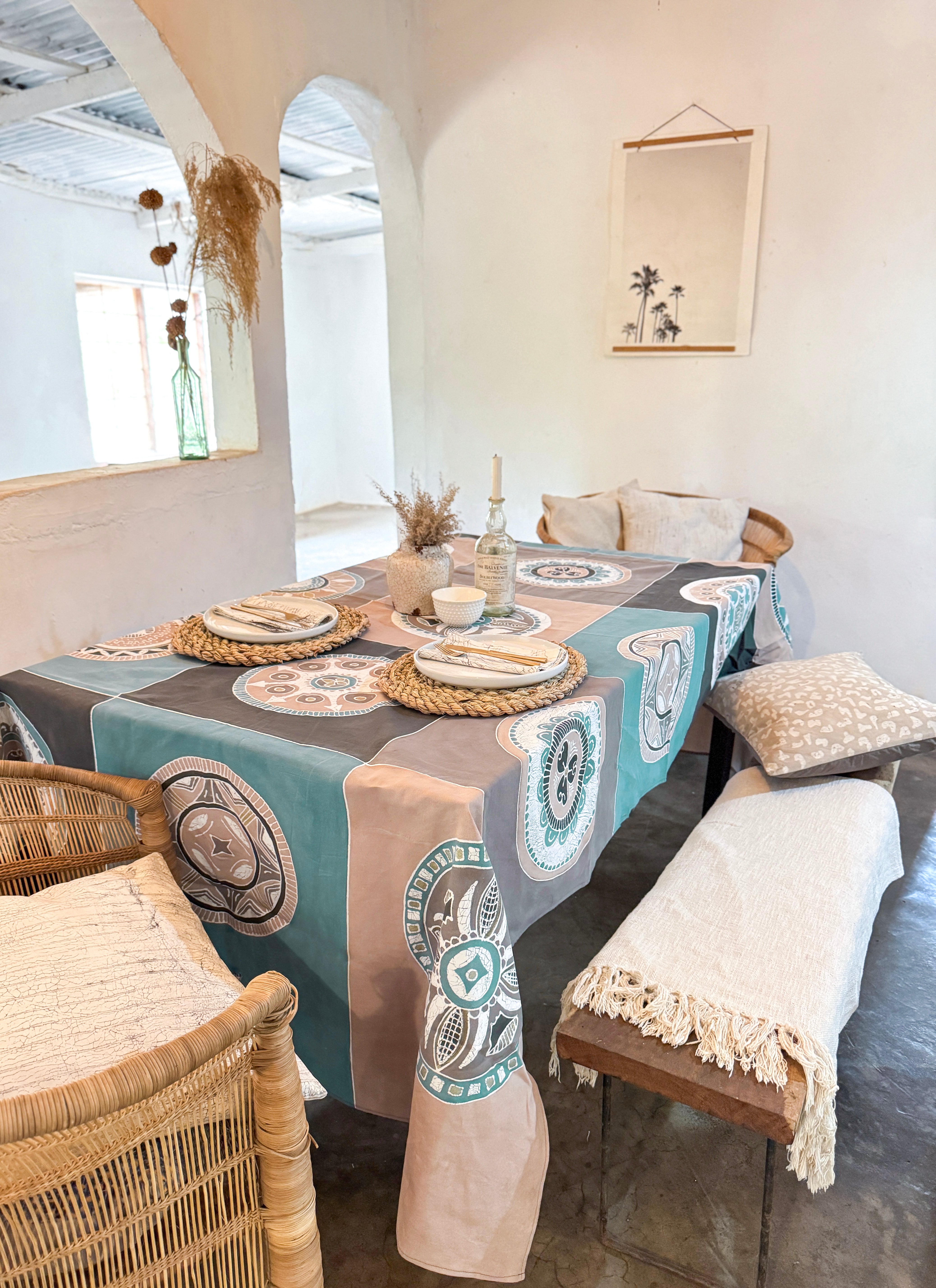 African Circles Teal Collection Tablecloth