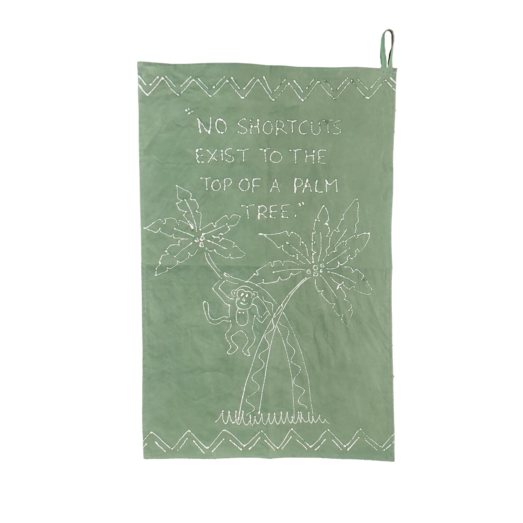 Hand made kitchen decor monkey green tea towel.