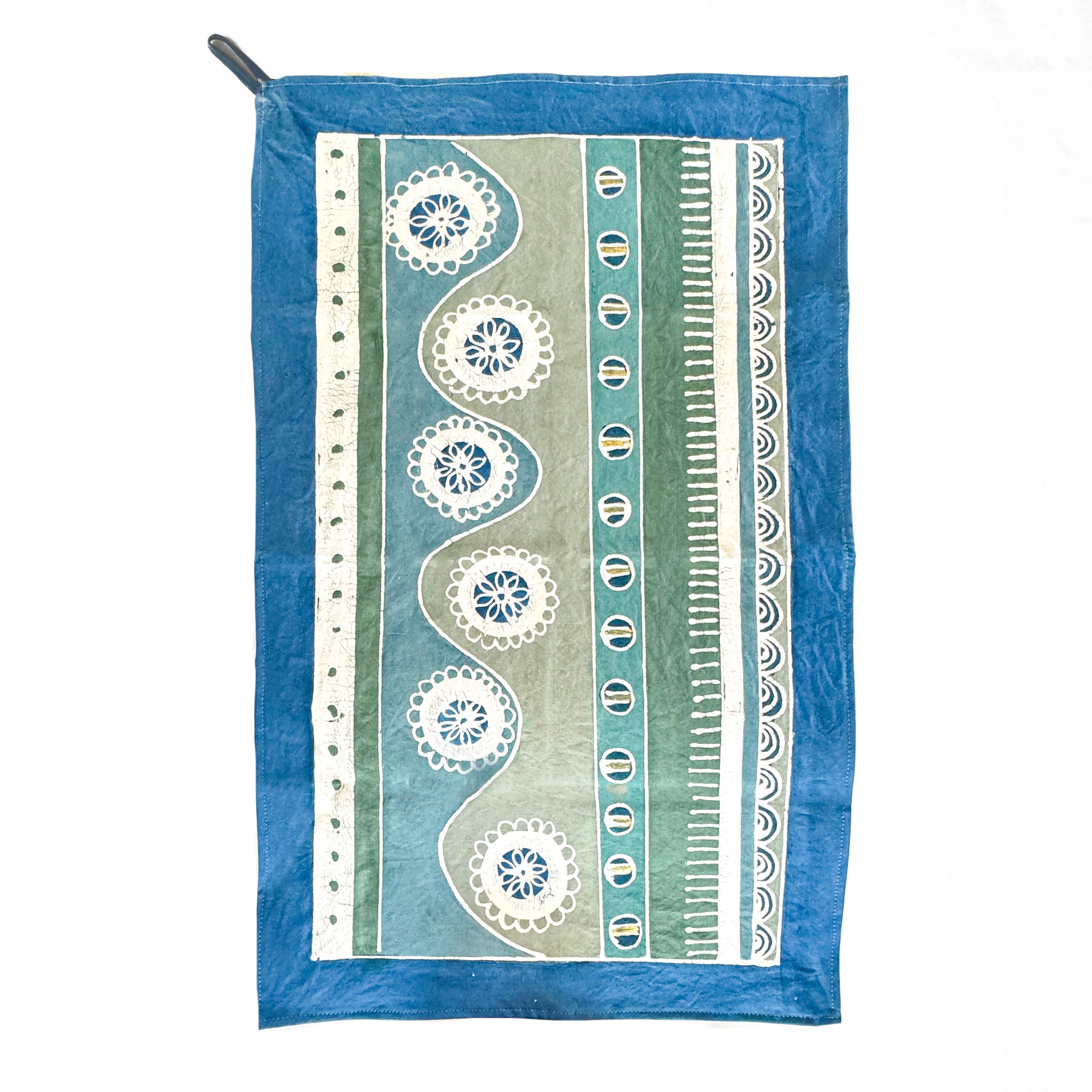 ethically handcrafted blue and gold tea towel