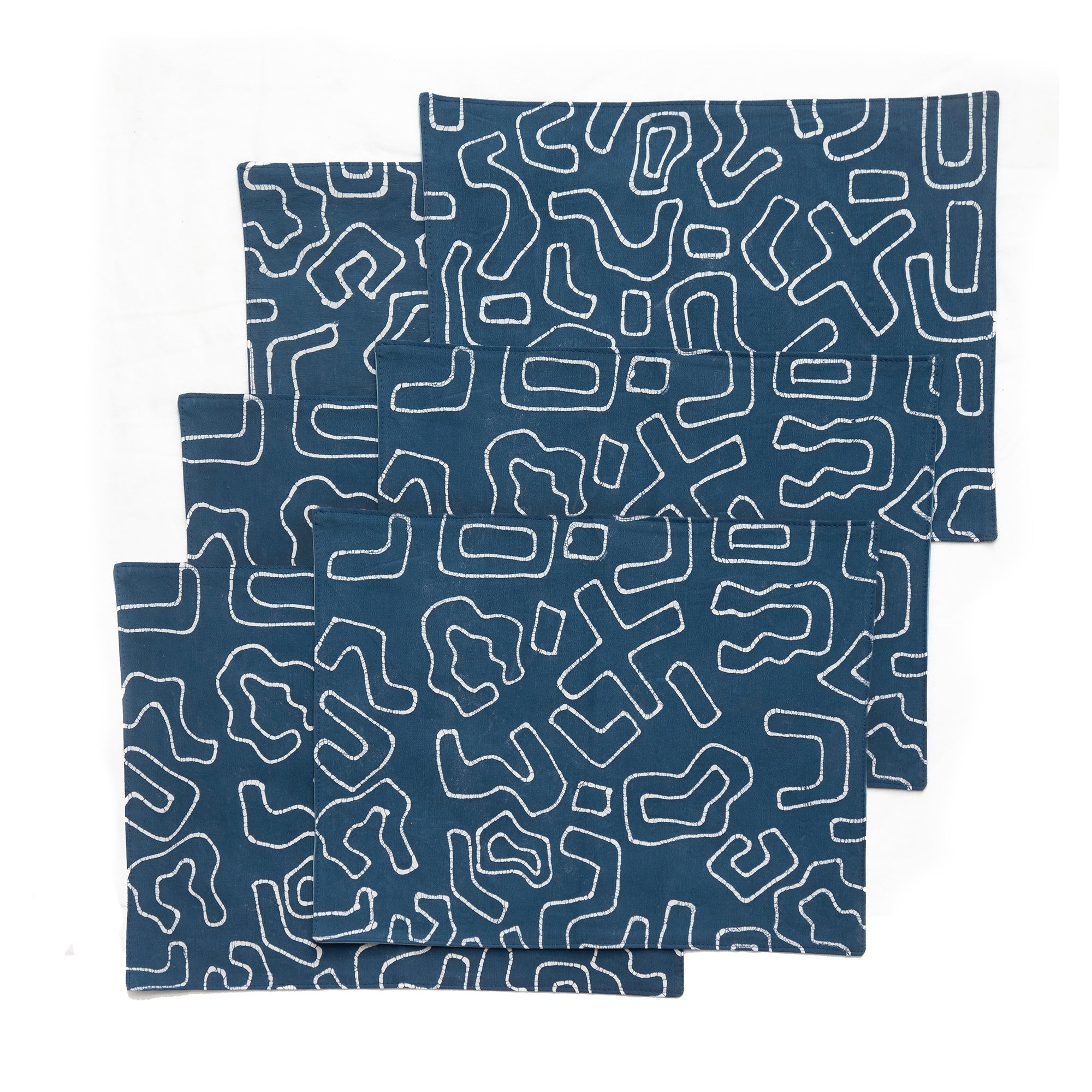 Kuba Blues Outline Indigo Table Mats - Handmade by TRIBAL TEXTILES - Handcrafted Home Decor Interiors - African Made