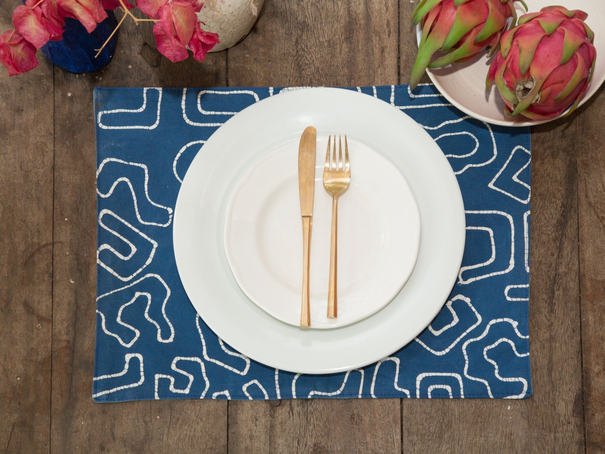 Kuba Blues Outline Indigo Table Mats - Handmade by TRIBAL TEXTILES - Handcrafted Home Decor Interiors - African Made