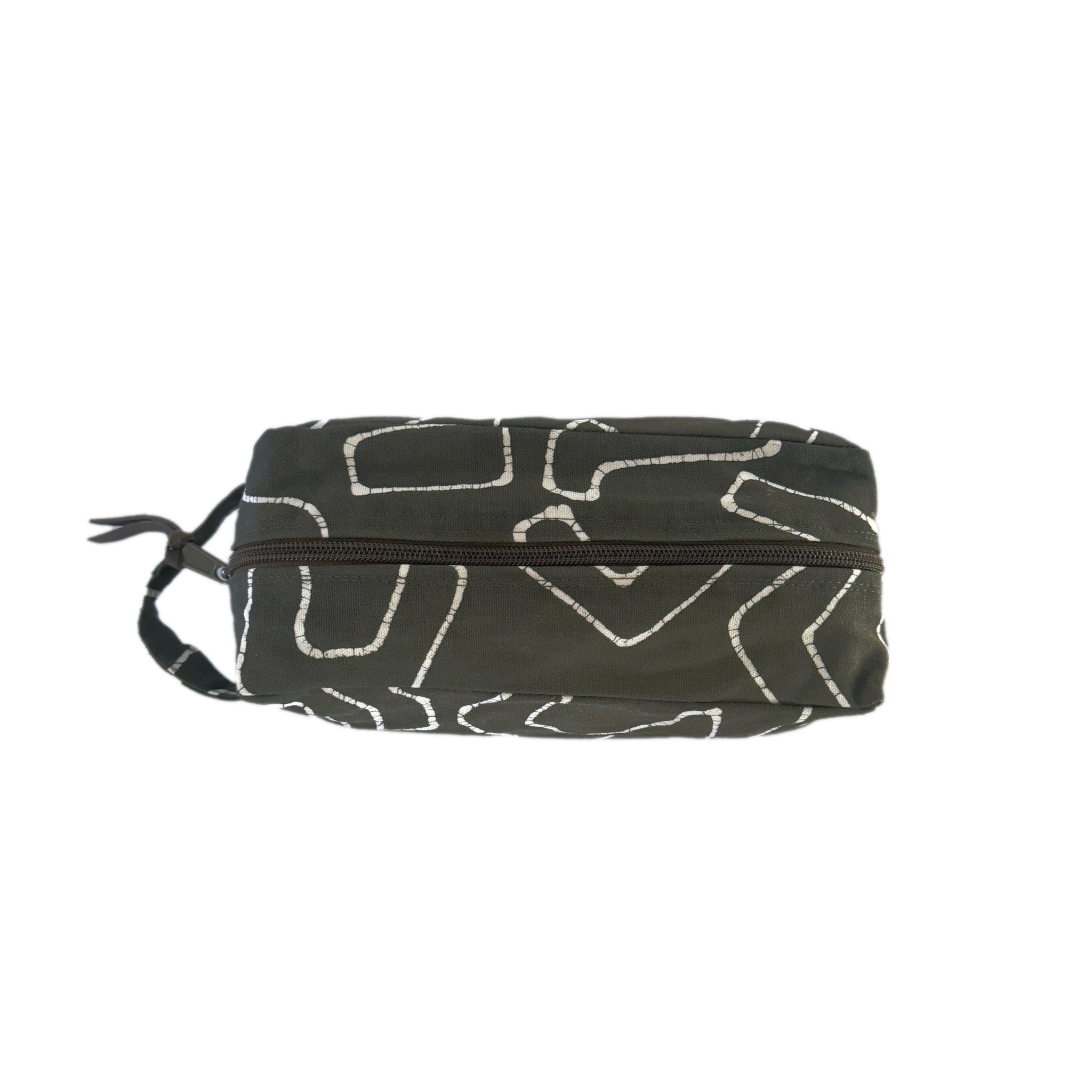 African made squiggle travel pouch, in a beautiful charcoal to add sustainable elegance and simplicity into your bathroom.