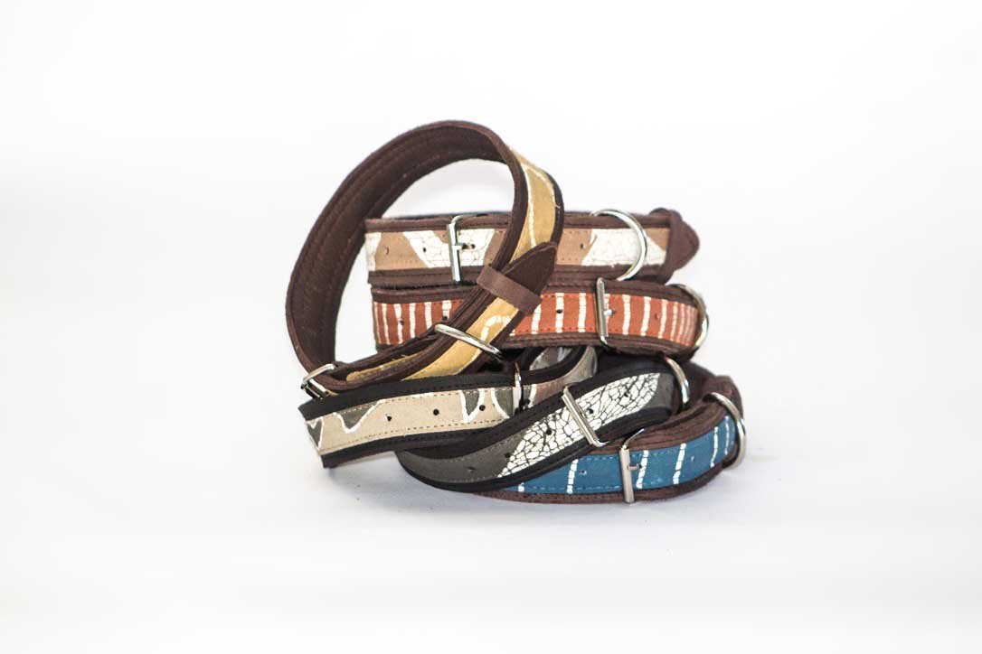 Eco friendly leather dog collar for conservation made in Africa in Zebra print.
