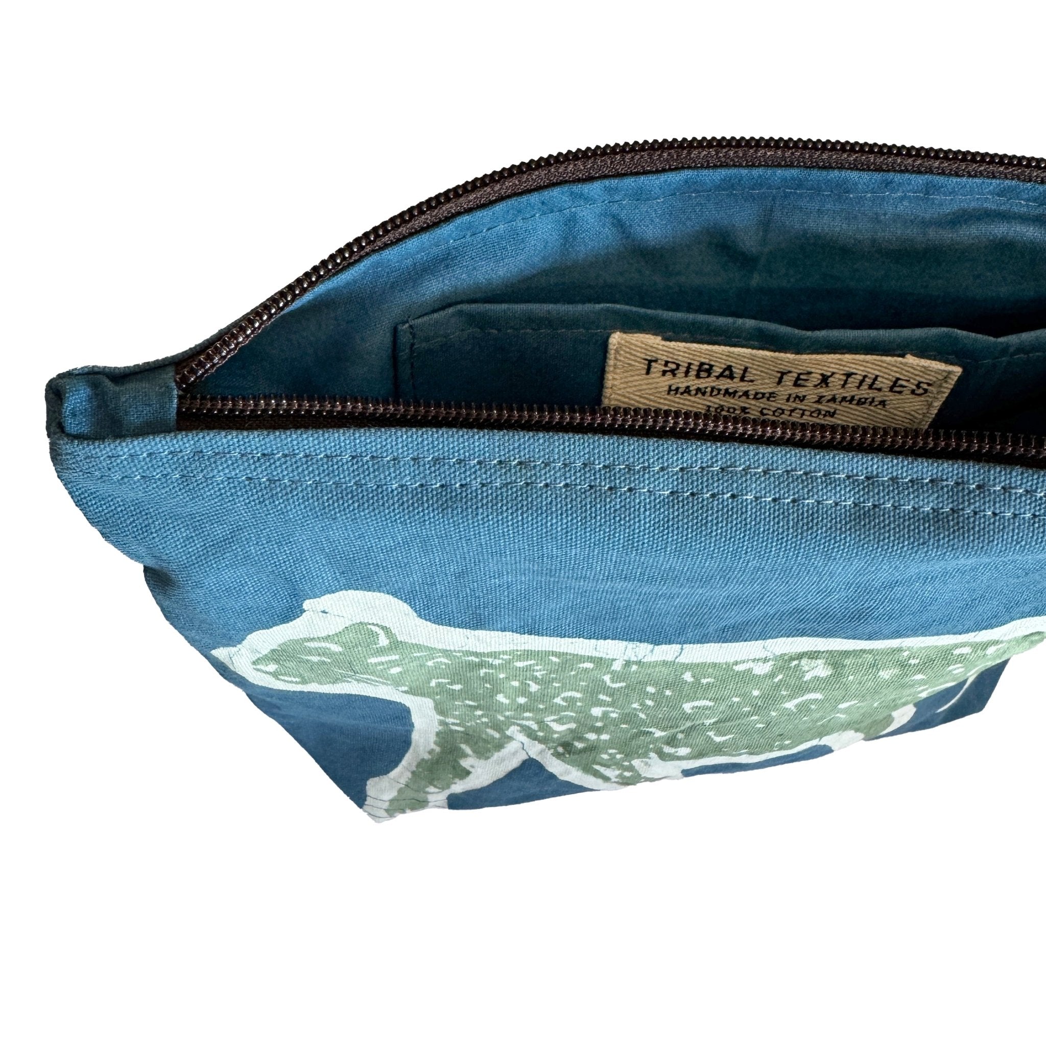 Little Luangwa Leopard Wash Bag - Hand Painted by TRIBAL TEXTILES - Handcrafted Home Decor Interiors - African Made
