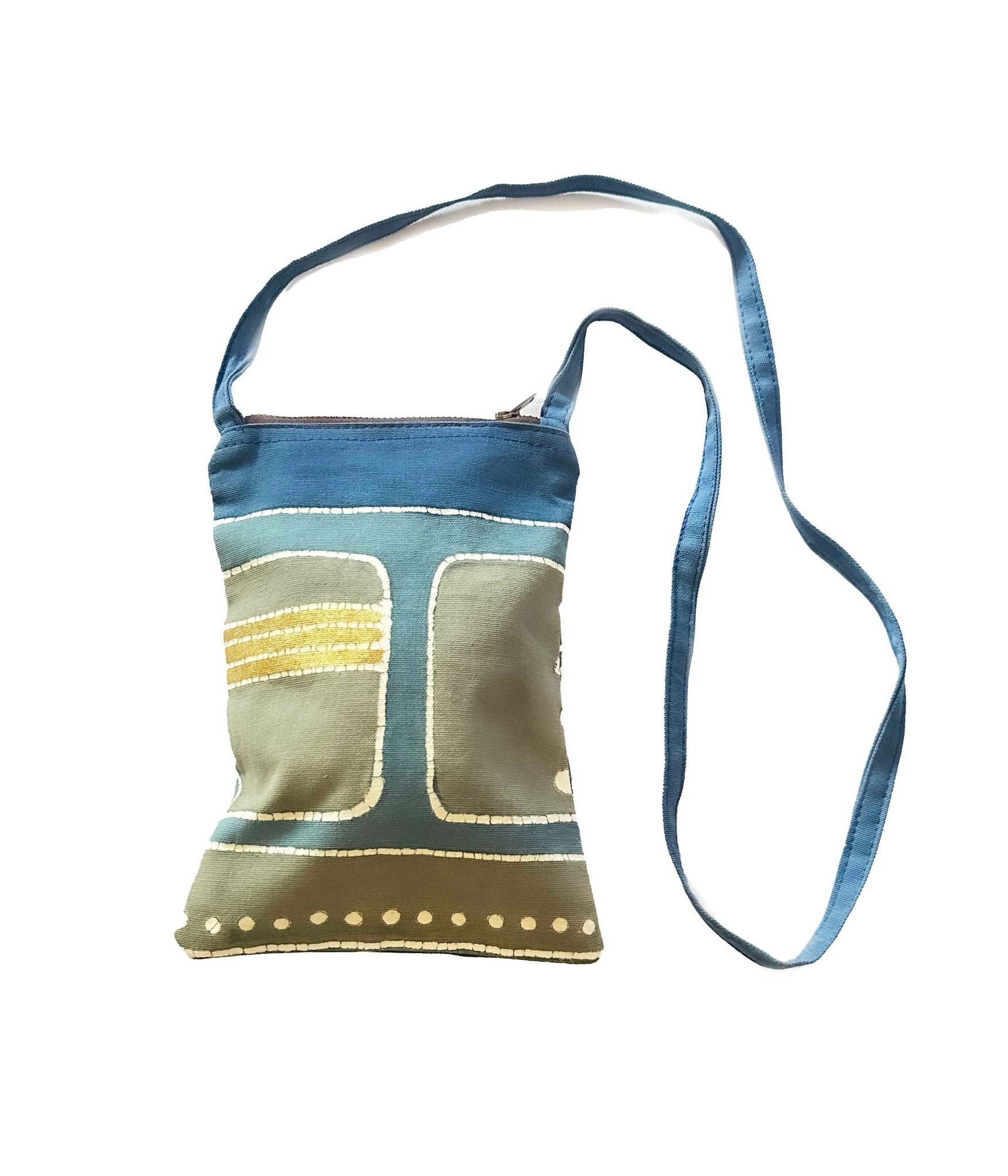 Blue hand drawn print small passport cross body bag