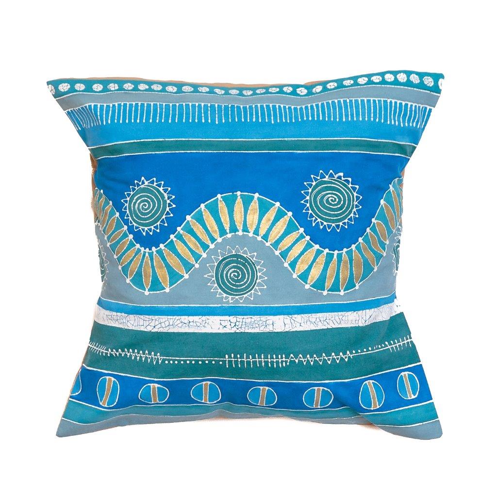 Mali Aqua Wave Cushion Cover - Handmade by TRIBAL TEXTILES - Handcrafted Home Decor Interiors - African Made