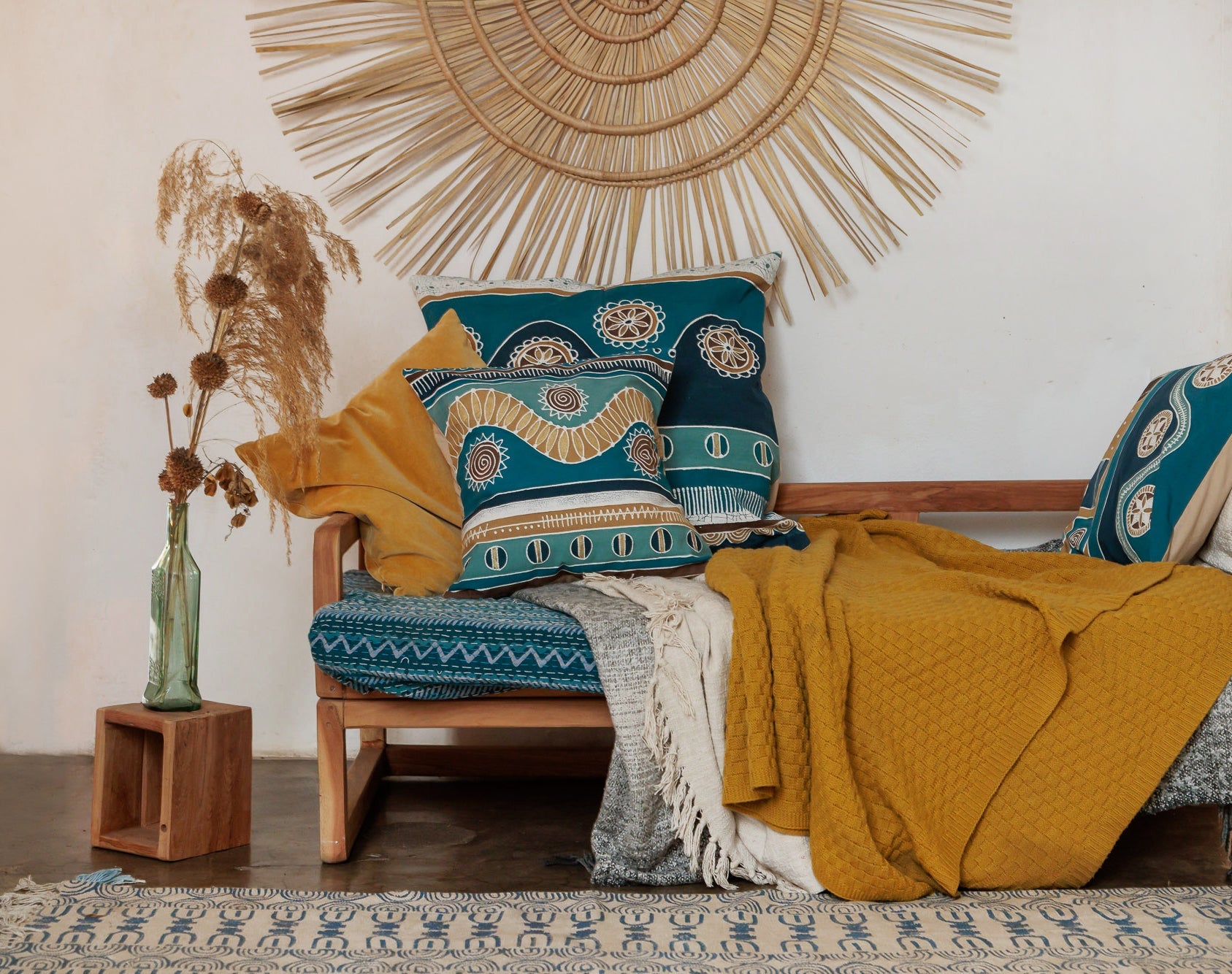 Mali Azure Wave Cushion Cover - Handmade by TRIBAL TEXTILES - Handcrafted Home Decor Interiors - African Made