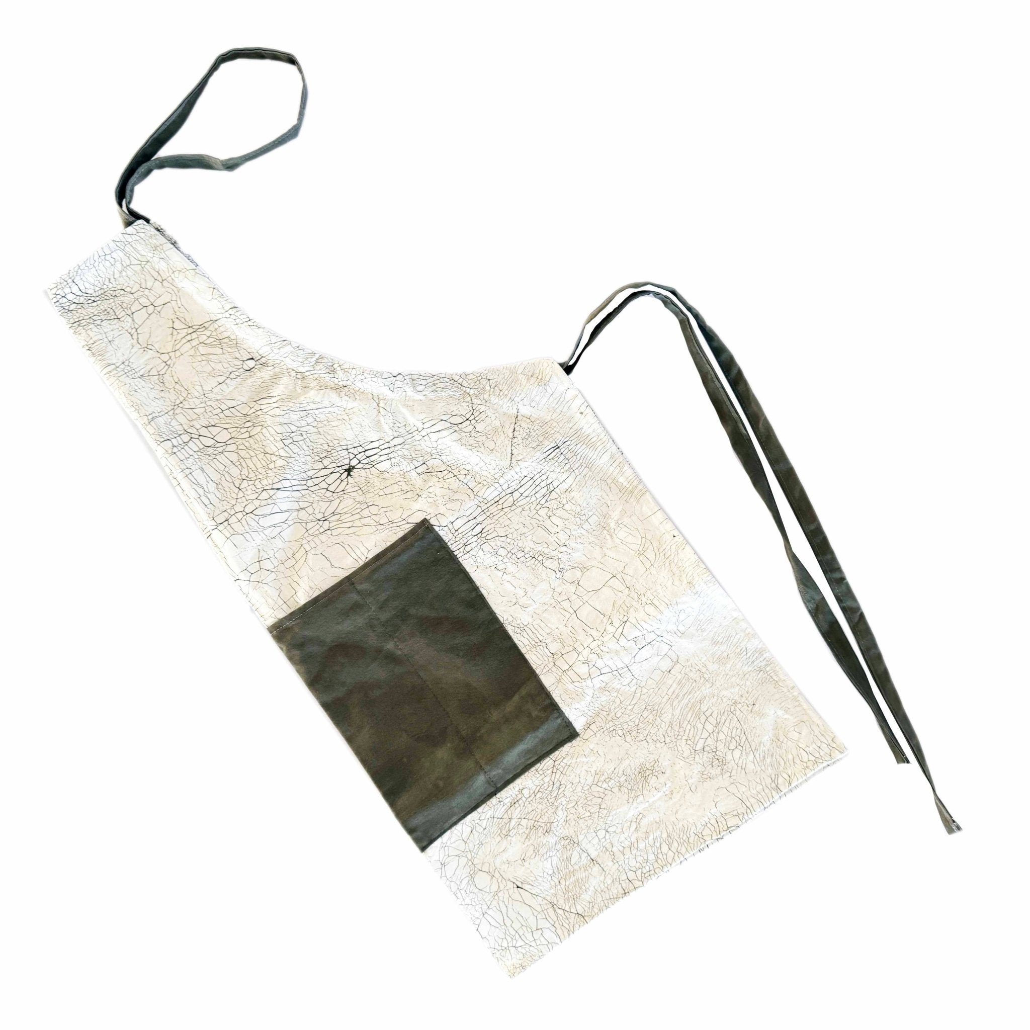 Organic cotton, white and grey adjustable kitchen apron.