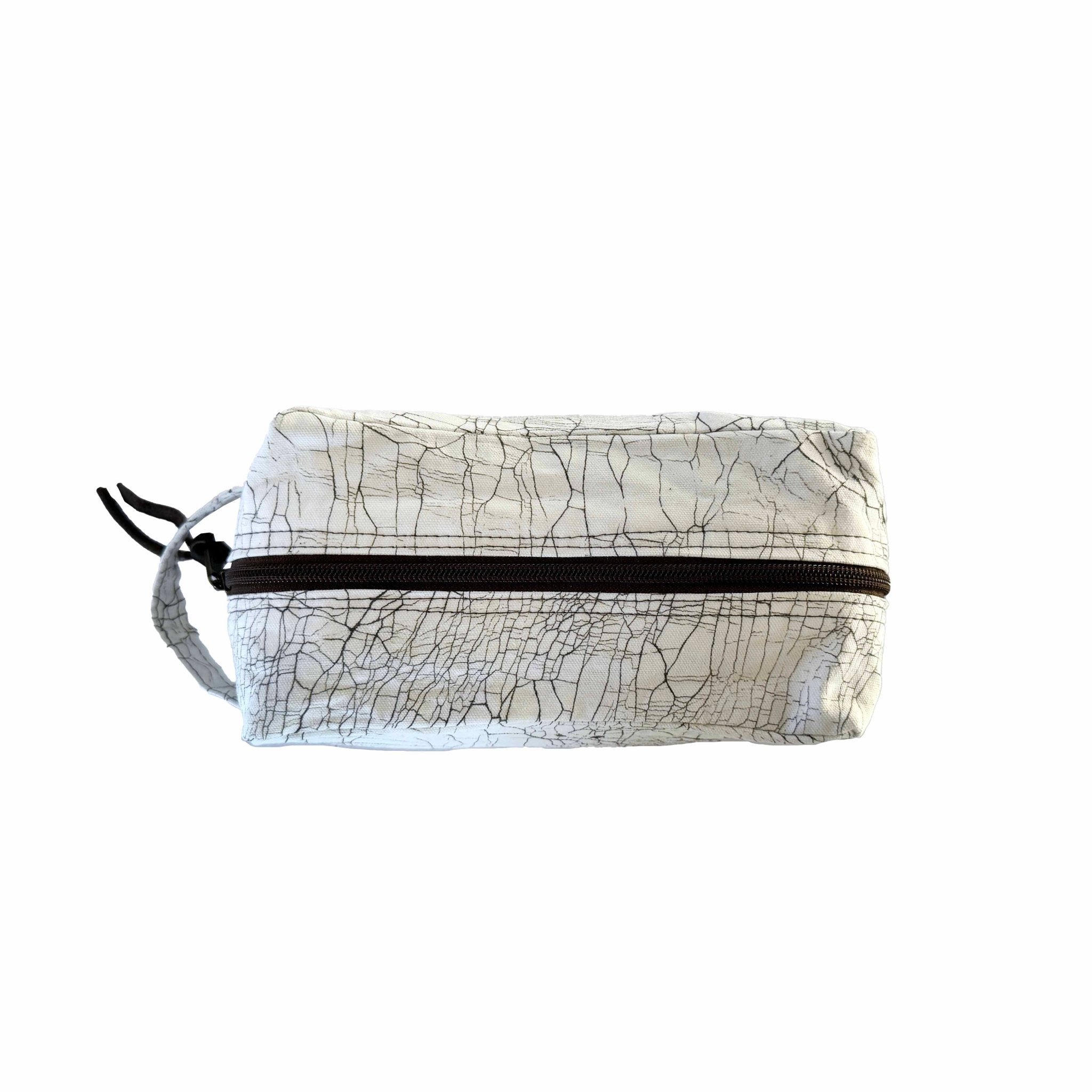 White crackled batik pattern travel wash bag.