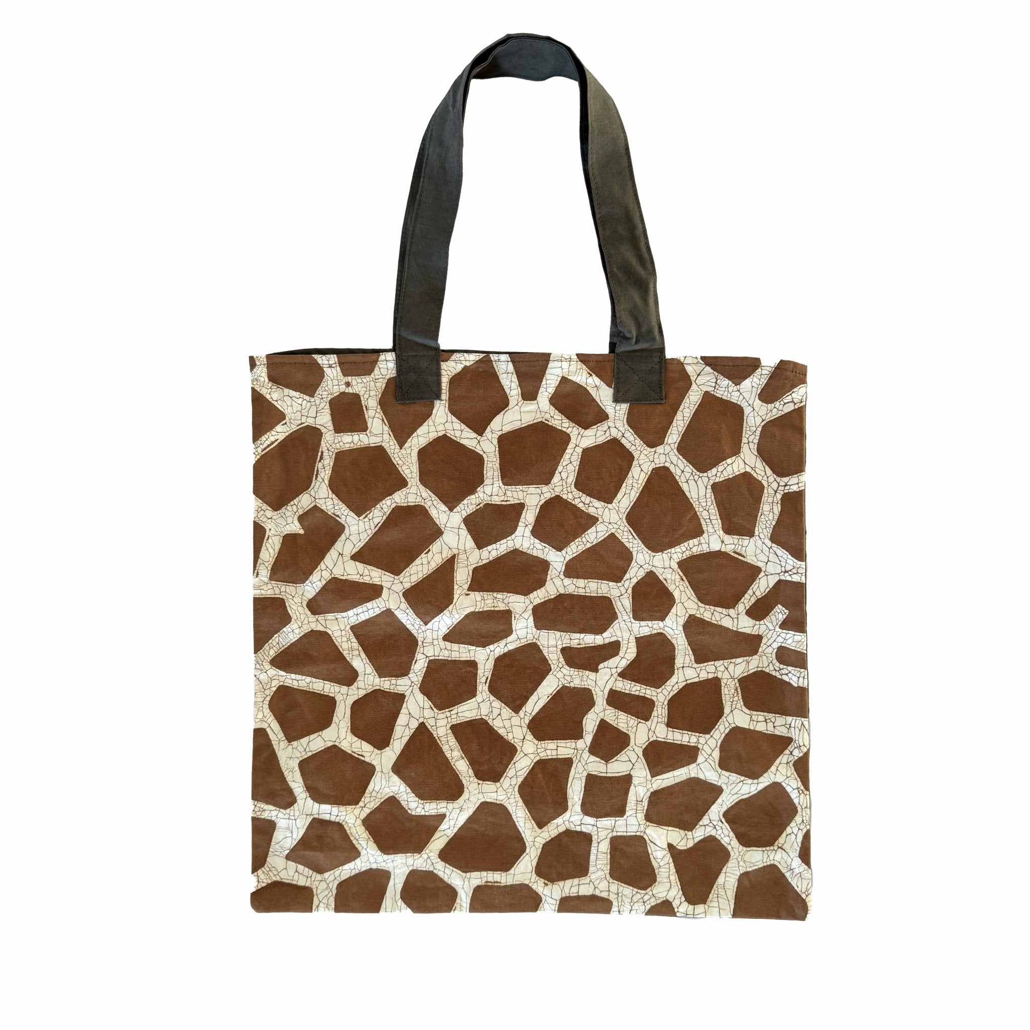 Giraffe print handmade tote bag made in organic cotton.