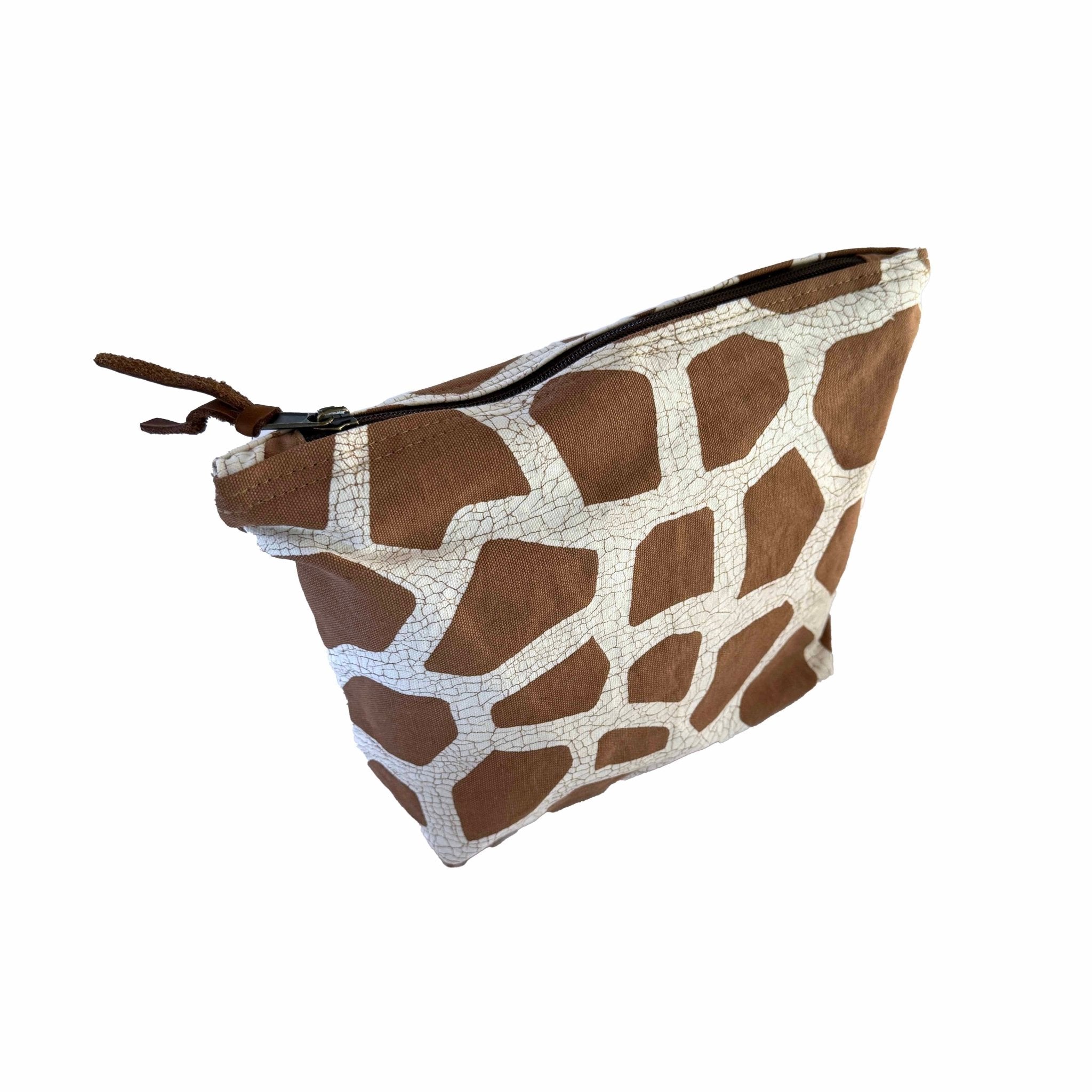 hand drawn giraffe print design travel wash bag, perfect for cosmetics.