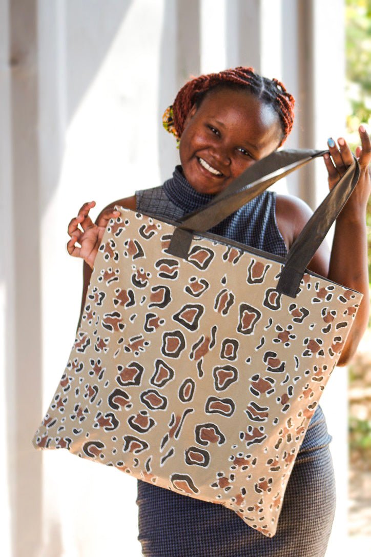 Ethically handcrafted tote bag, perfect for the animal lover in leopard print.