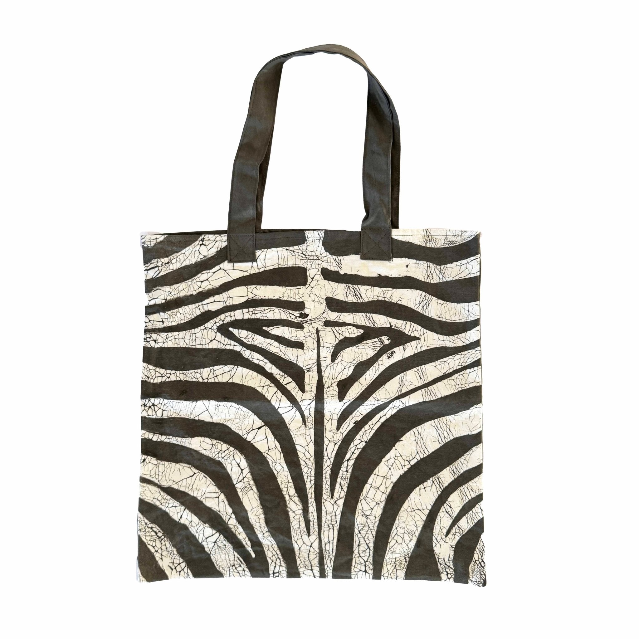 Zebra print tote bag ethically made sustainable design.