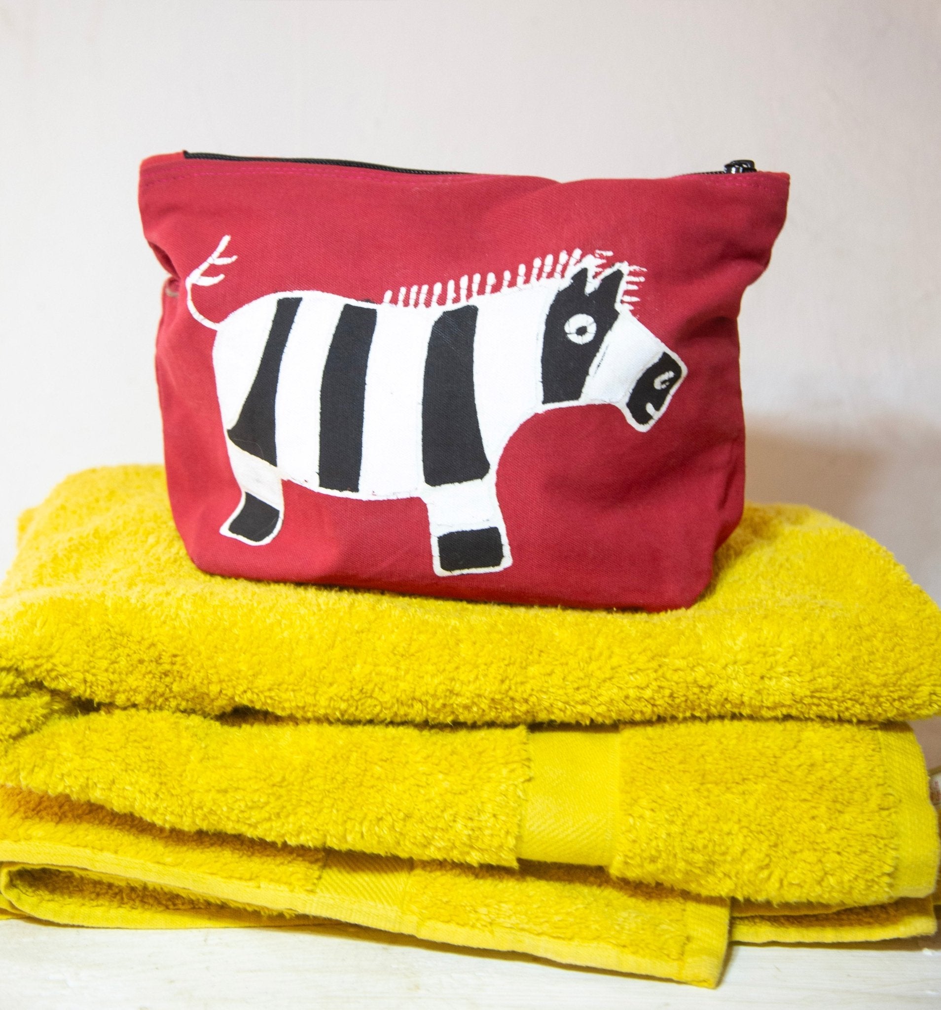 Safari Fun Zebra Wash Bag - Hand Painted by TRIBAL TEXTILES - Handcrafted Home Decor Interiors - African Made