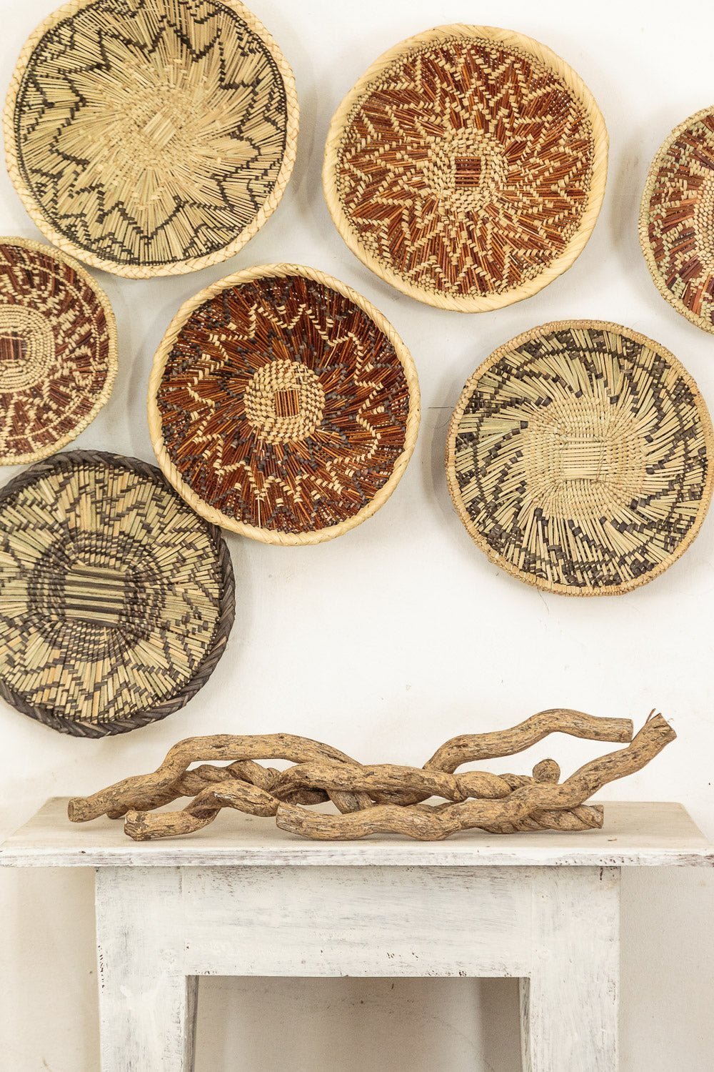 African tonga basket wall art made from palm leaf in Zambia.